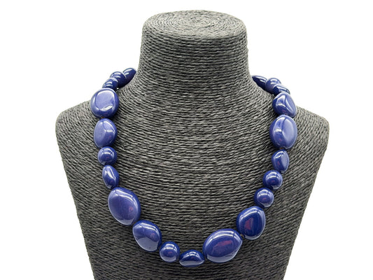 Vintage Blue Acrylic Graduated Beaded Necklace Retro Statement 20.5”