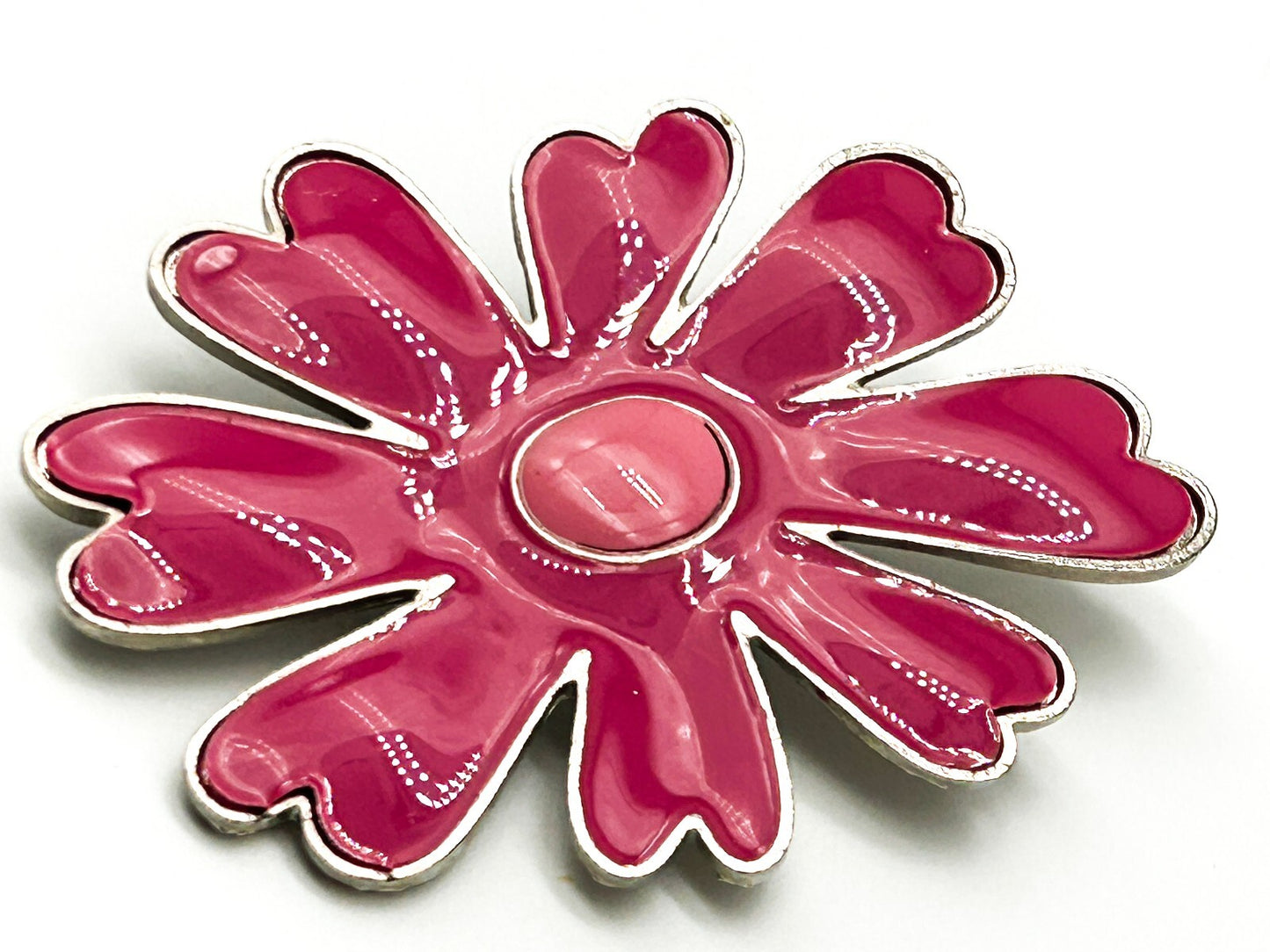 Vintage 90s Y2K Pink Enamel Flower Brooch Large Statement Daisy Pin