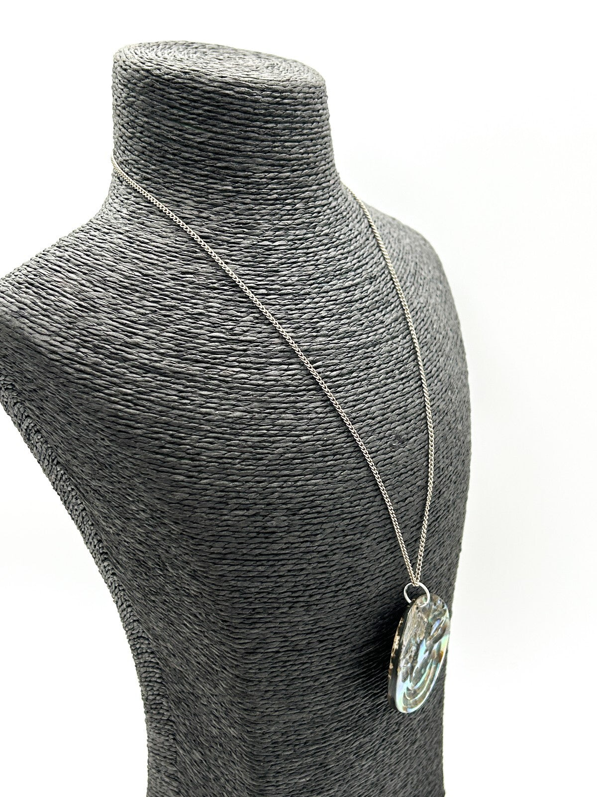 Carved Natural Paua Abalone Shell Face Pendant Necklace Iridescent Statement