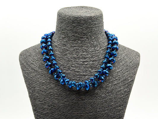 Multi Strand Blue Purple Iridescent Oil Slick Glass Beaded Necklace 925 Toggle