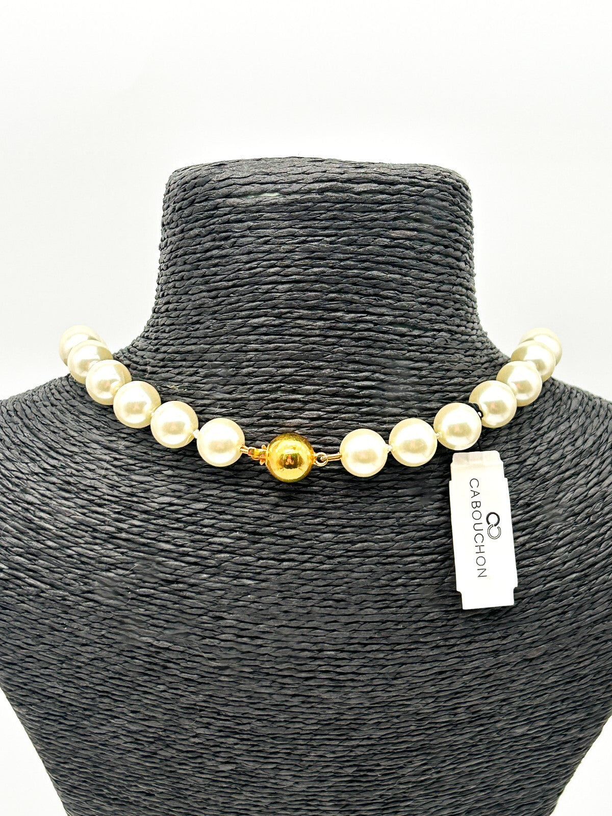 Vintage Cabouchon Faux Pearl Necklace Glass Pearls Hand Knotted Gold Tone Clasp