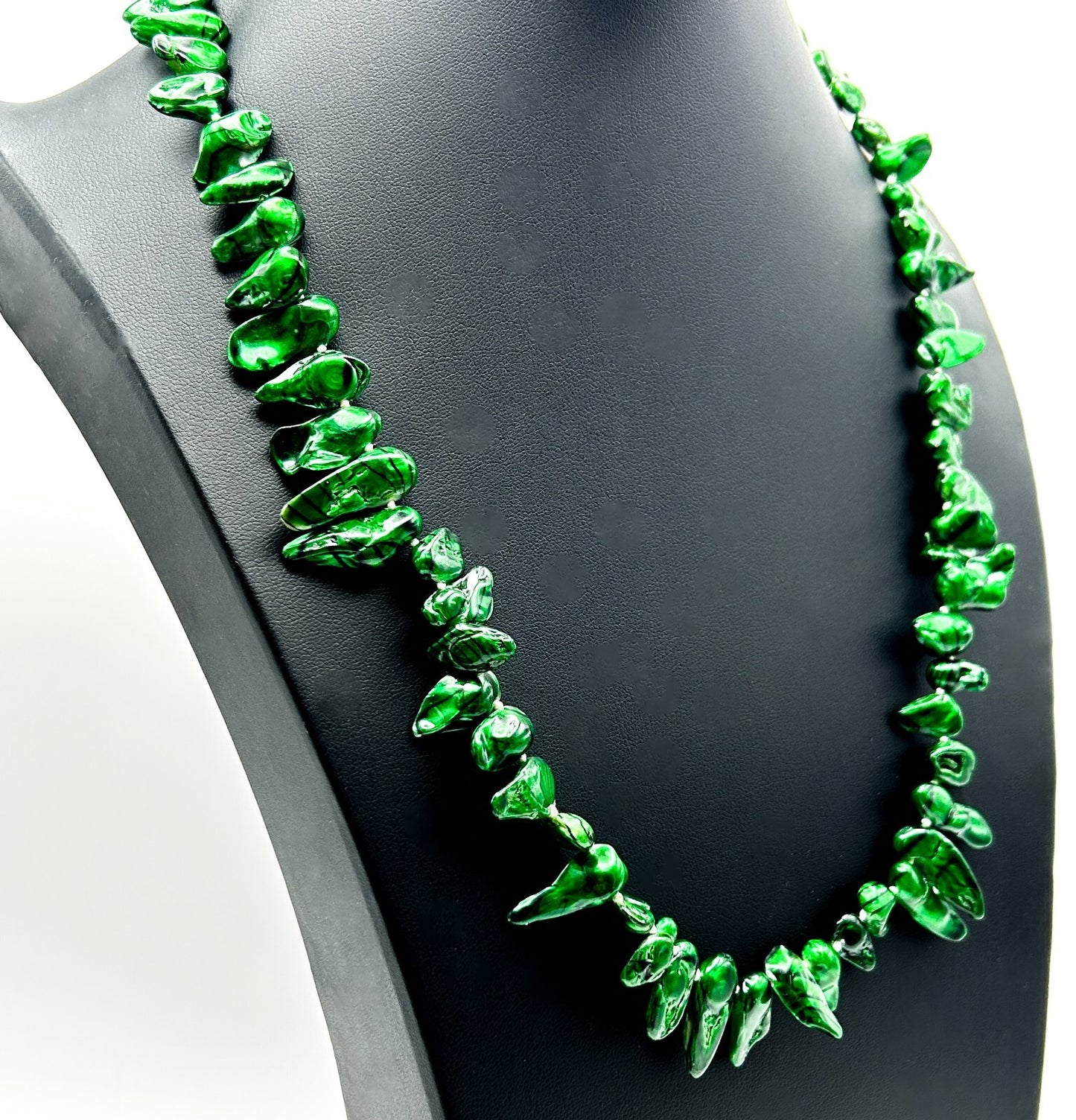 Dyed Green Baroque Pearl Necklace Resin Coated Organic Pearl Statement Necklace