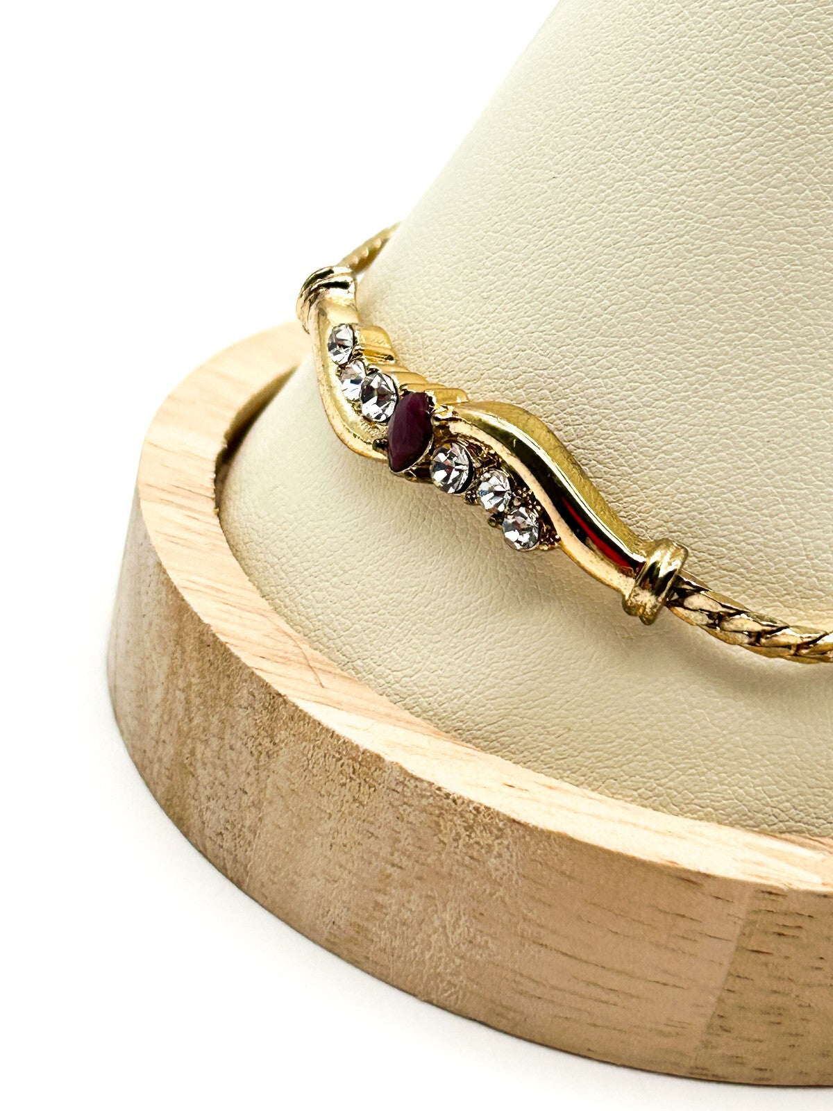Vintage Gold Plated Cuban Link Bracelet Marquis Ruby (tested) & Glass Crystals