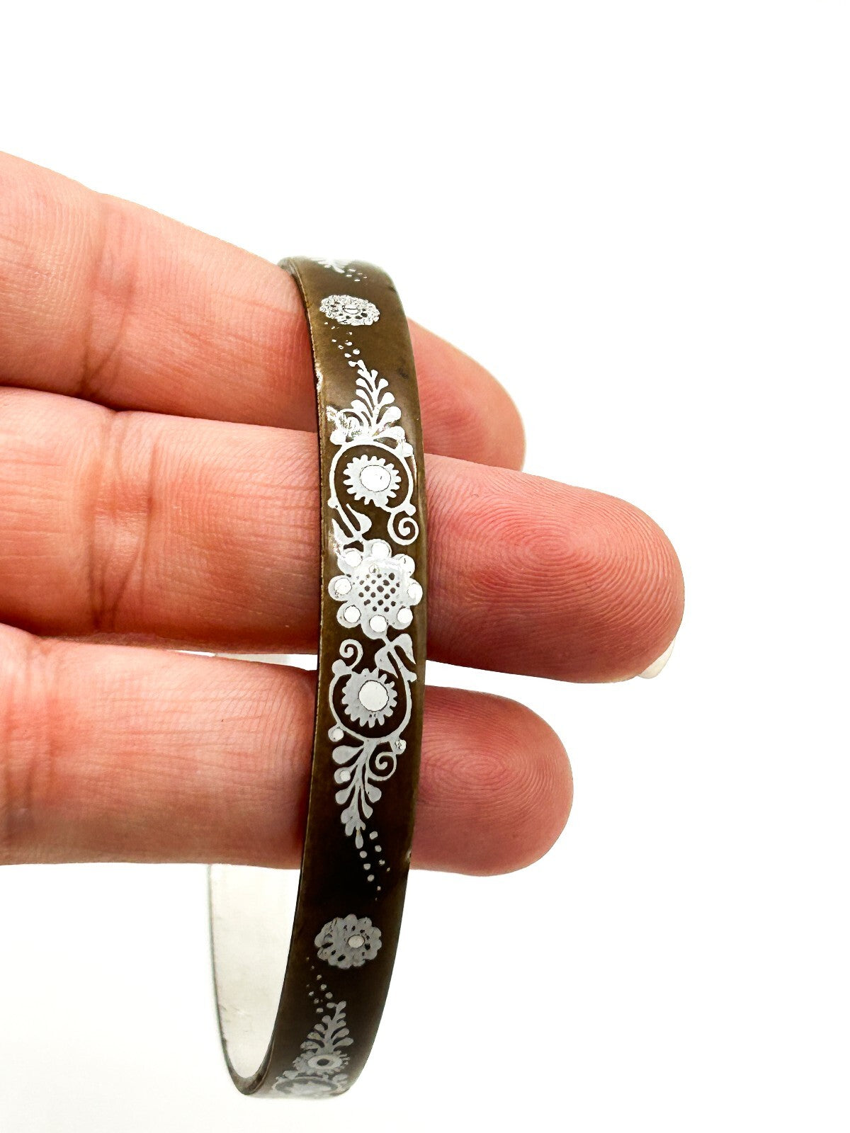Vintage Brown Enamel Floral Bangle Attributed to Michaela Frey Austrian Style