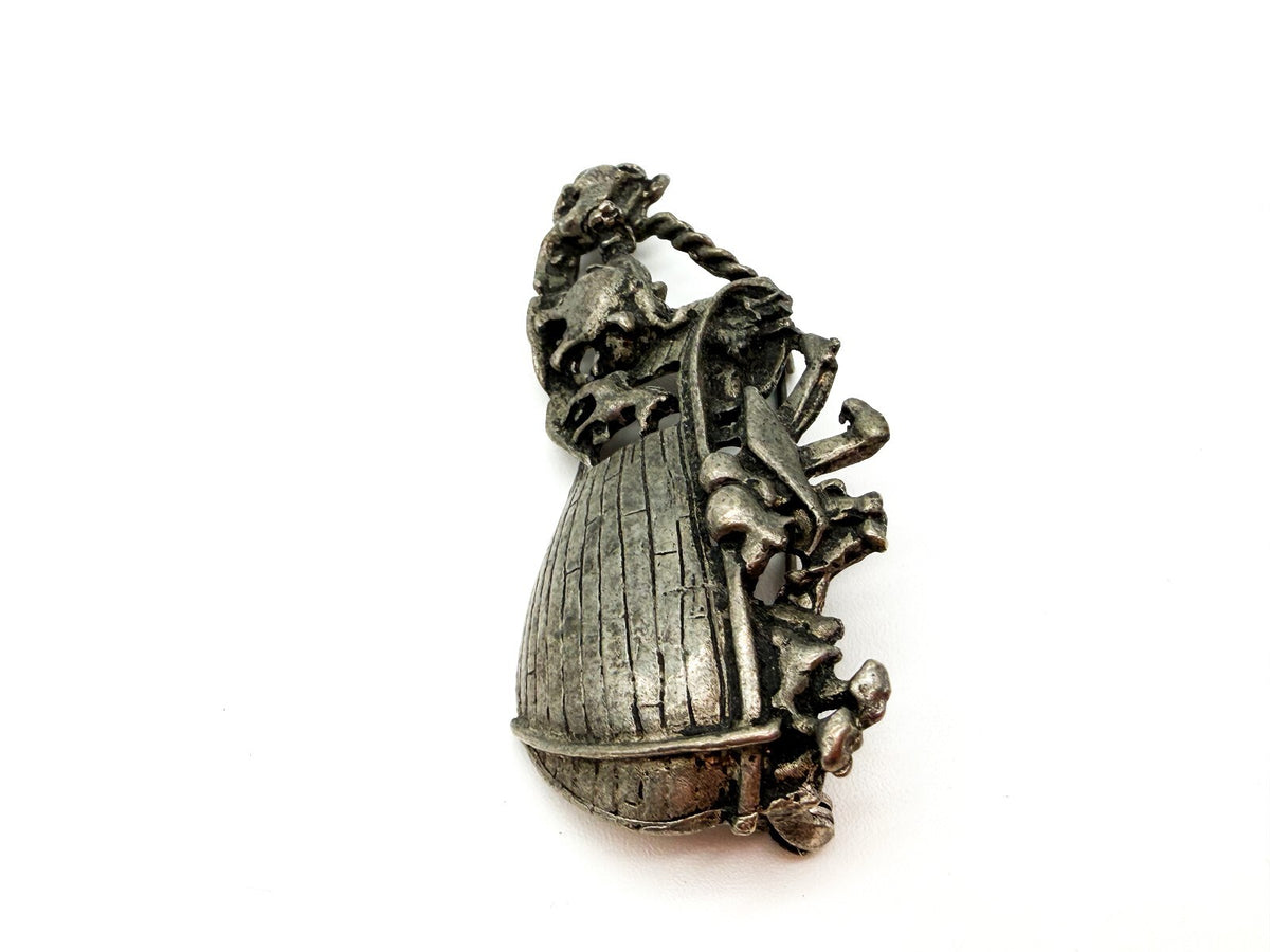 Vintage Pewter Noah’s Ark Brooch Animal Biblical Religious Pin 7cm