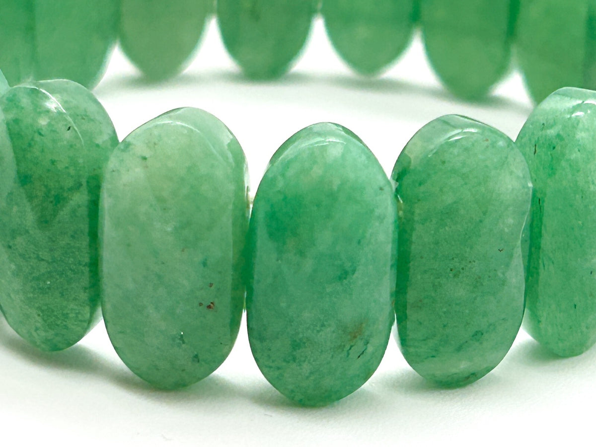 Green Aventurine Gemstone Stretch Bracelet Faceted Oval Beads Natural Stone