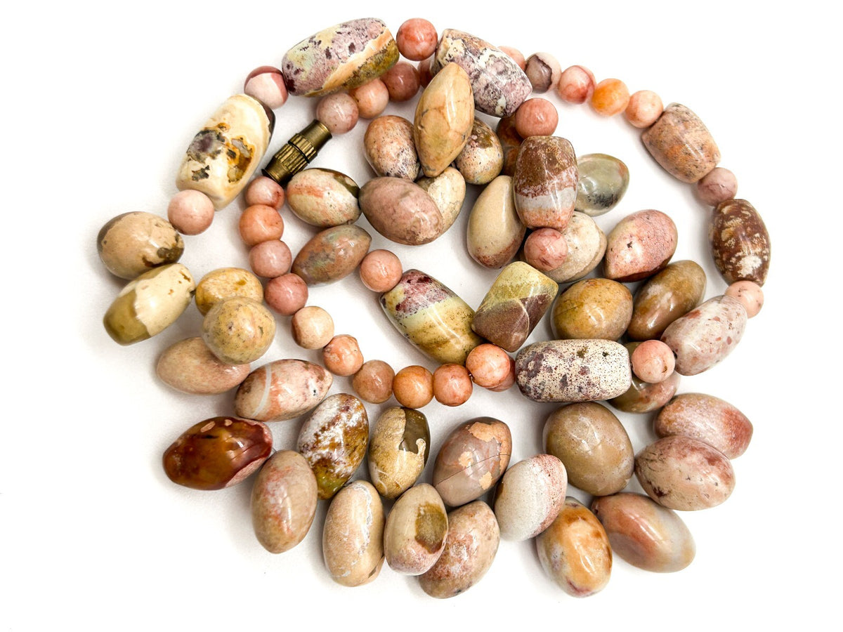 Vintage Pink Jasper Gemstone Necklace Natural Pebble Bead Statement 21.5”