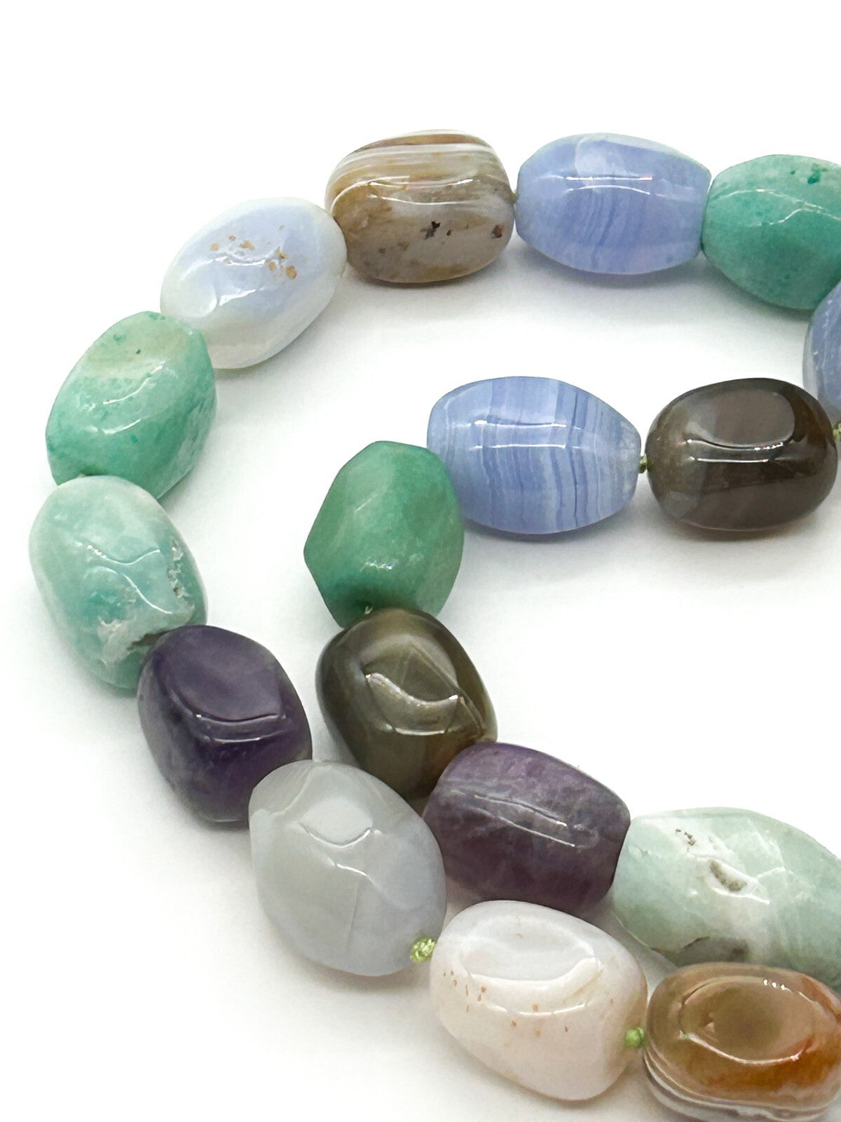 Chunky Semi Precious Gemstone Necklace Banded Agate Blue Lace Amethyst Calcite