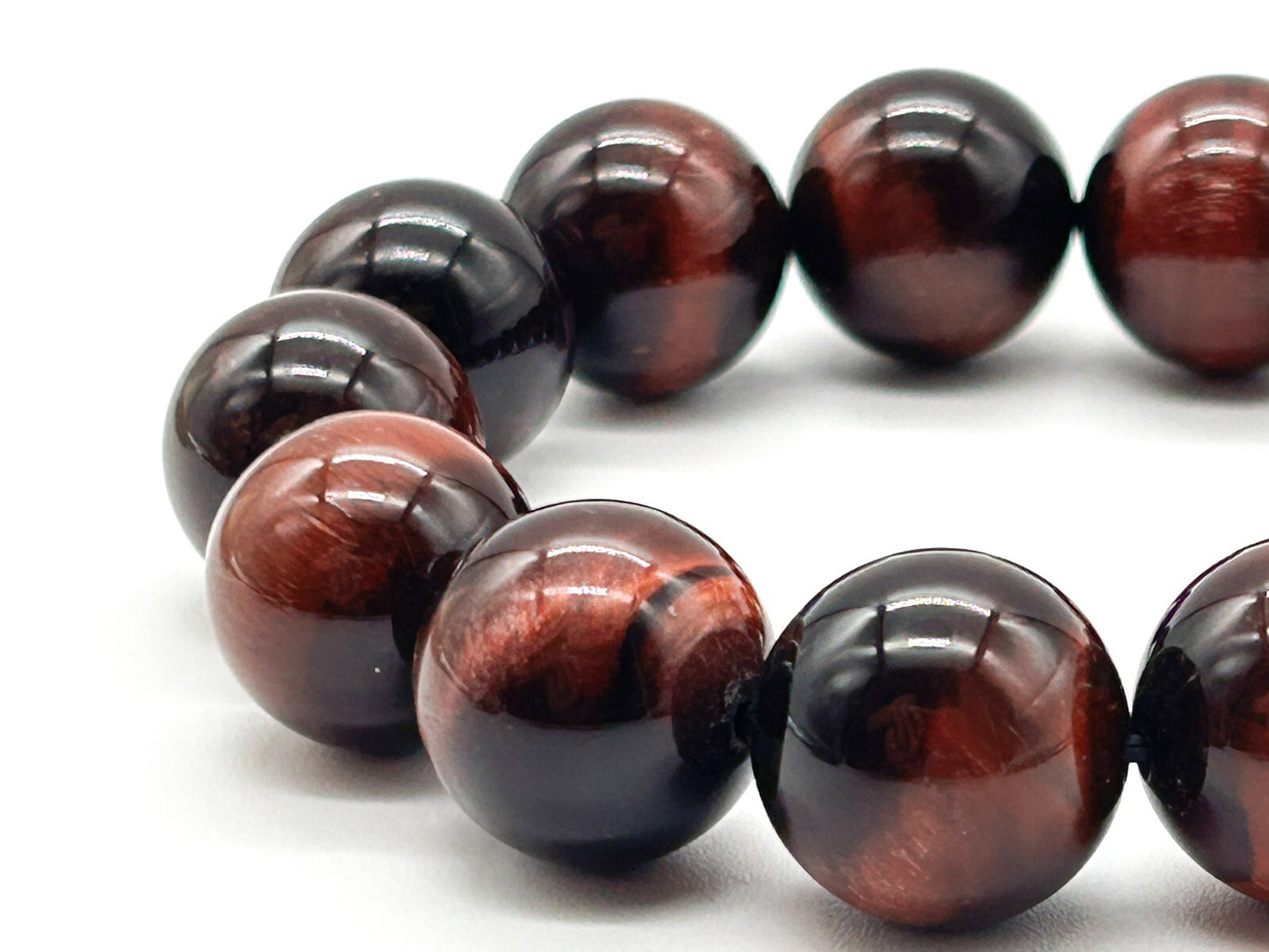 Red Tiger’s Eye Chunky Stretch Bracelet Large Round Gemstone Beads Chatoyant