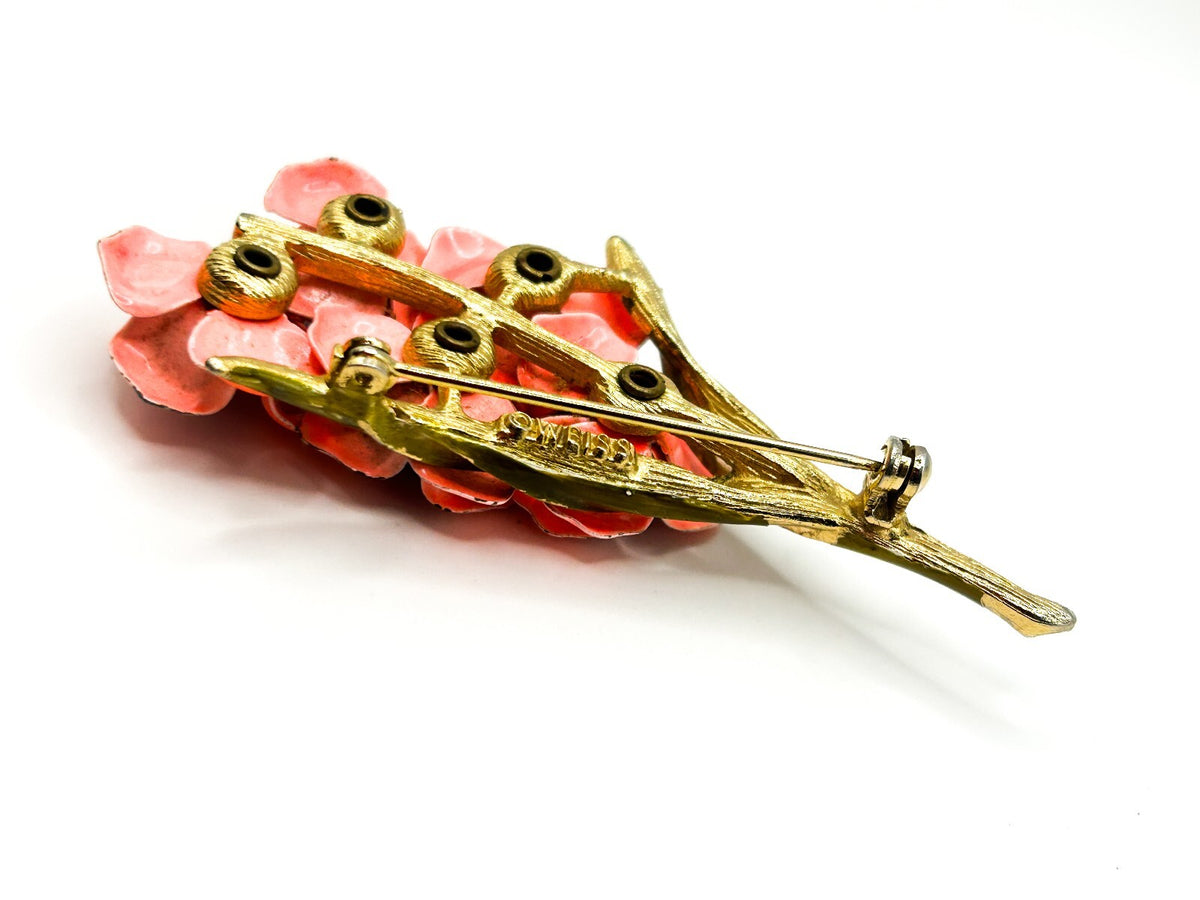 Signed Weiss Vintage Flower Brooch Pink Enamel Floral Gold Tone 7cm