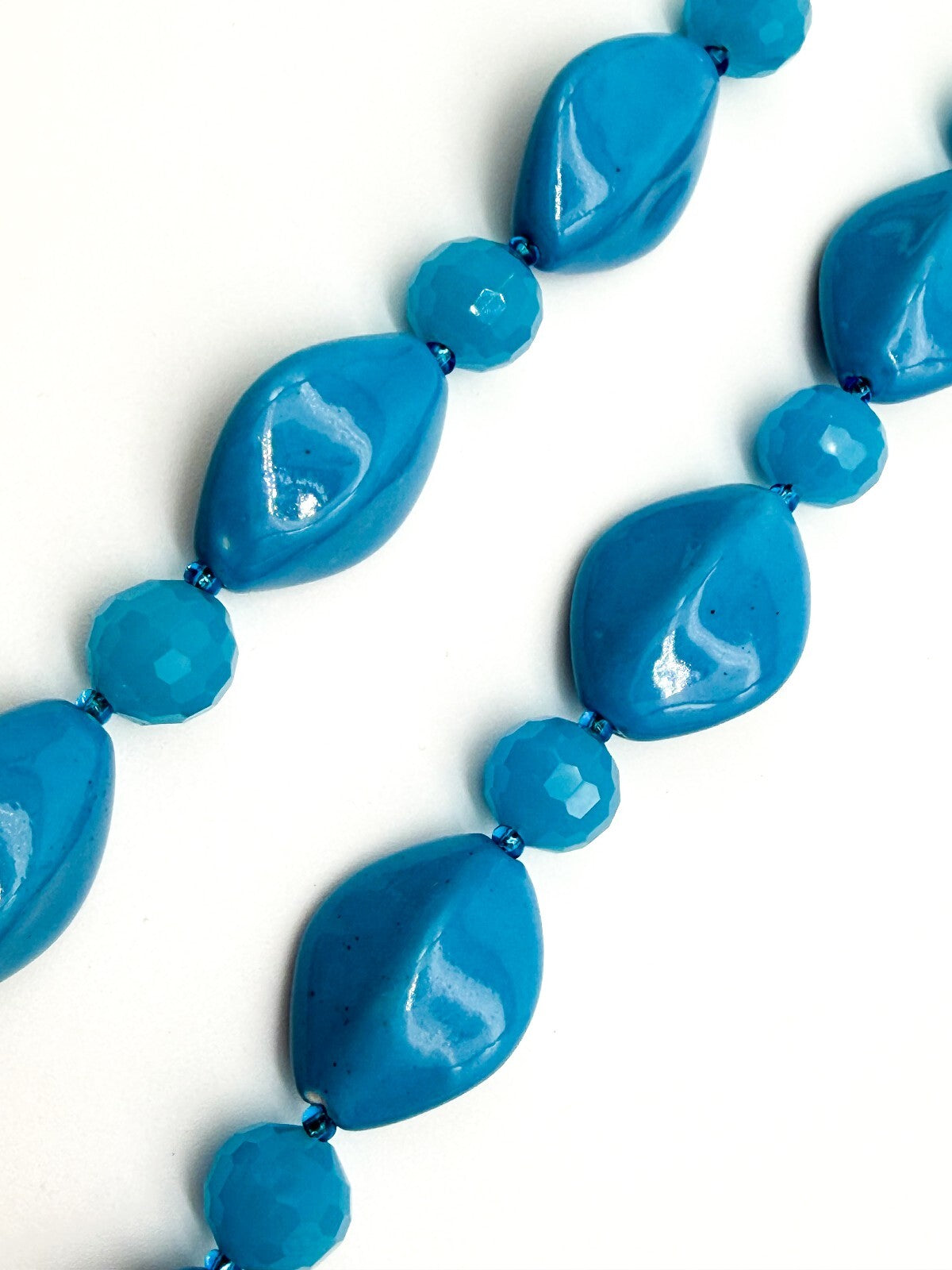 Blue Ceramic Glass Statement Necklace Sky Blue Toggle Clasp 20.5” Summer