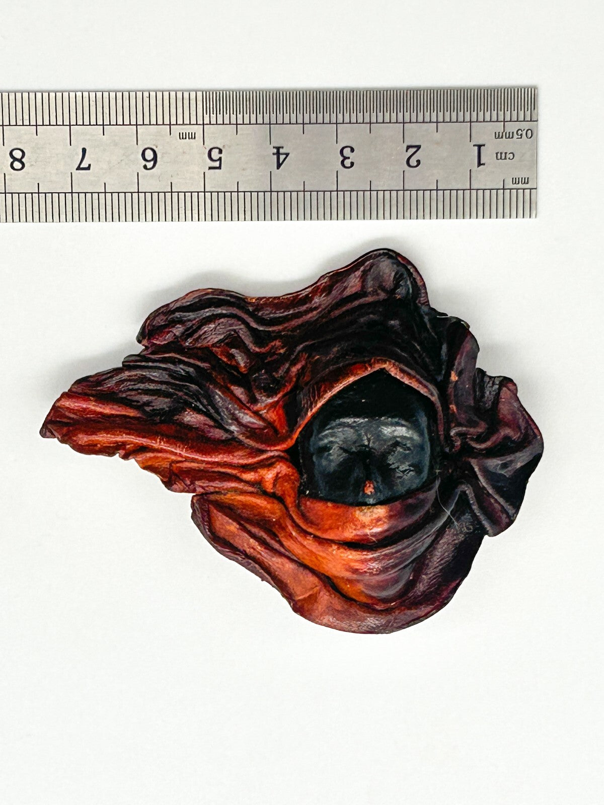 Vintage Hand Moulded Leather Veiled Face Brooch Artisan Sculpted Figural Pin