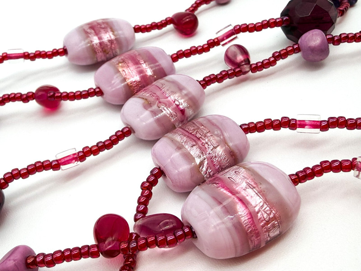 Murano Style Pink Art Glass Necklace Venetian Foil Beads Continuous Strand