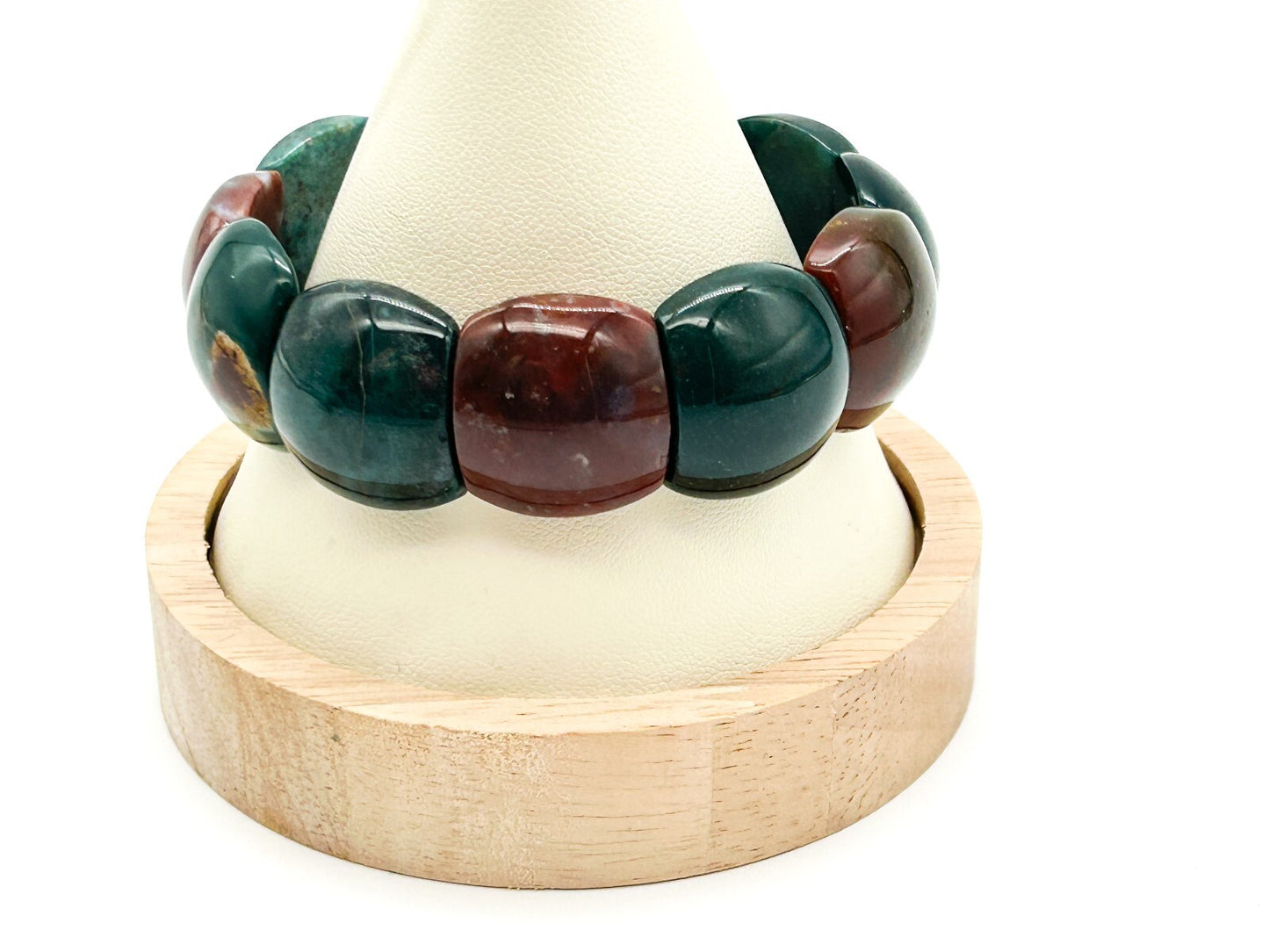Chunky Bloodstone Jasper Stretch Bracelet Green Red Gemstone Elastic Bracelet