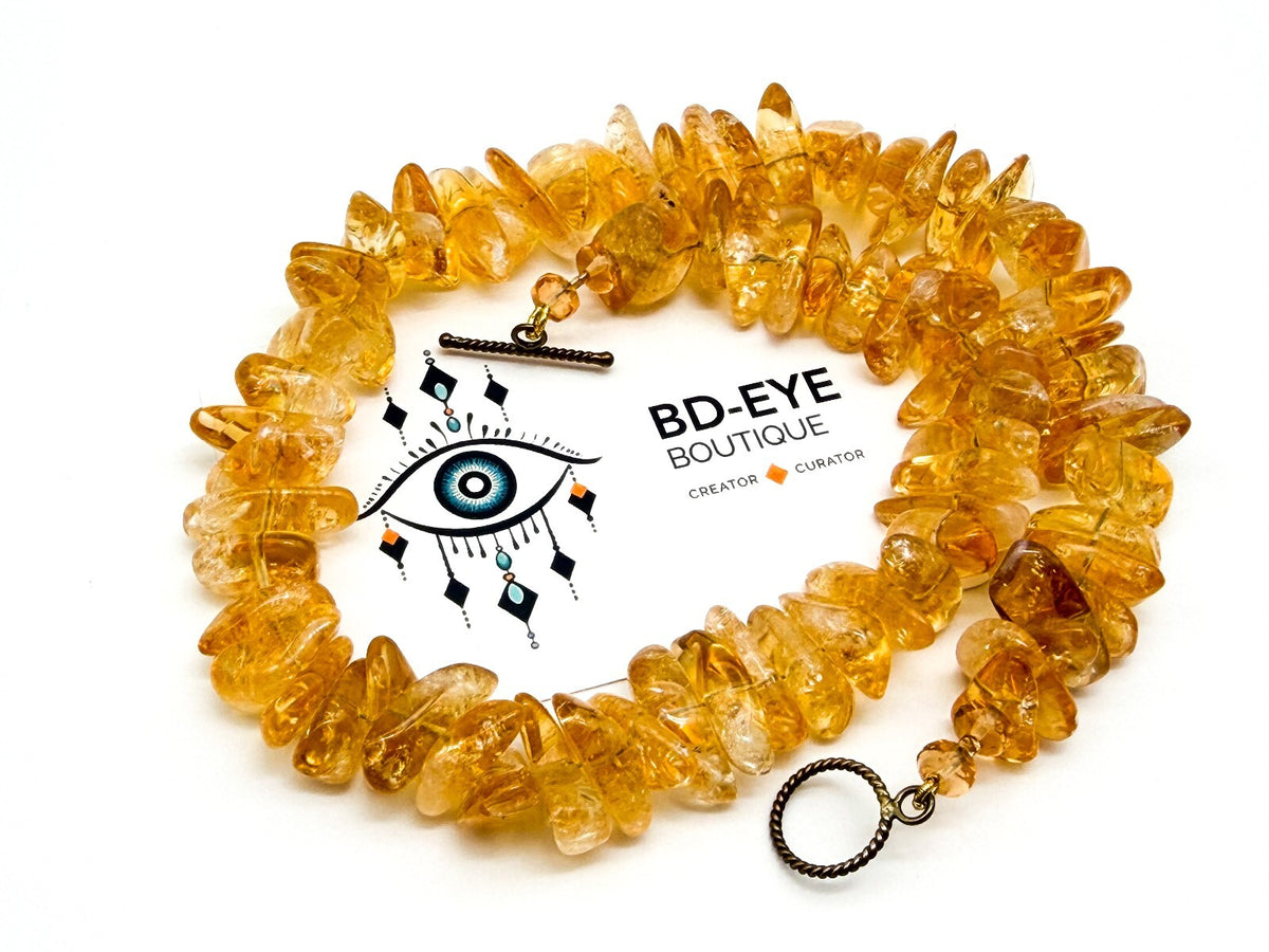 Natural Citrine Nugget Necklace Honey Yellow Gemstone Toggle Clasp Gemstone