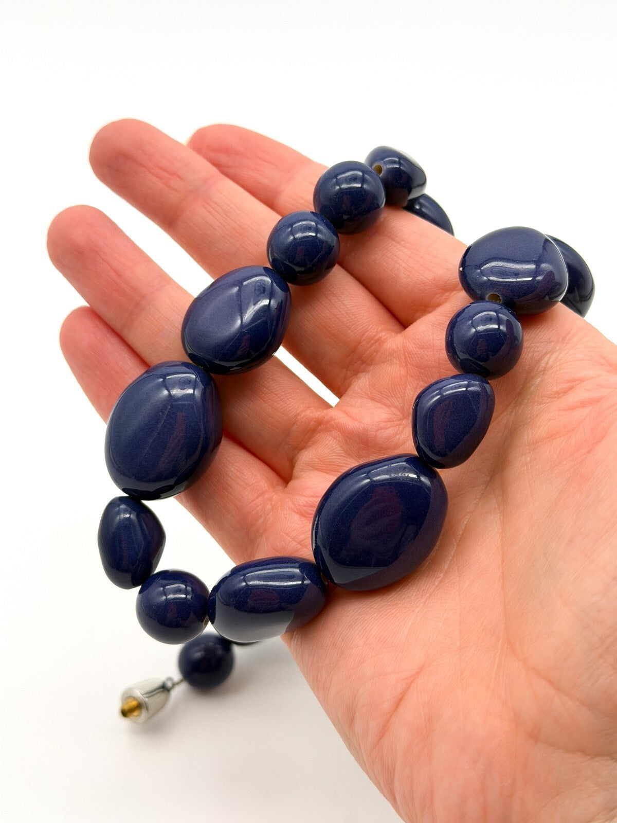 Vintage Blue Acrylic Graduated Beaded Necklace Retro Statement 20.5”