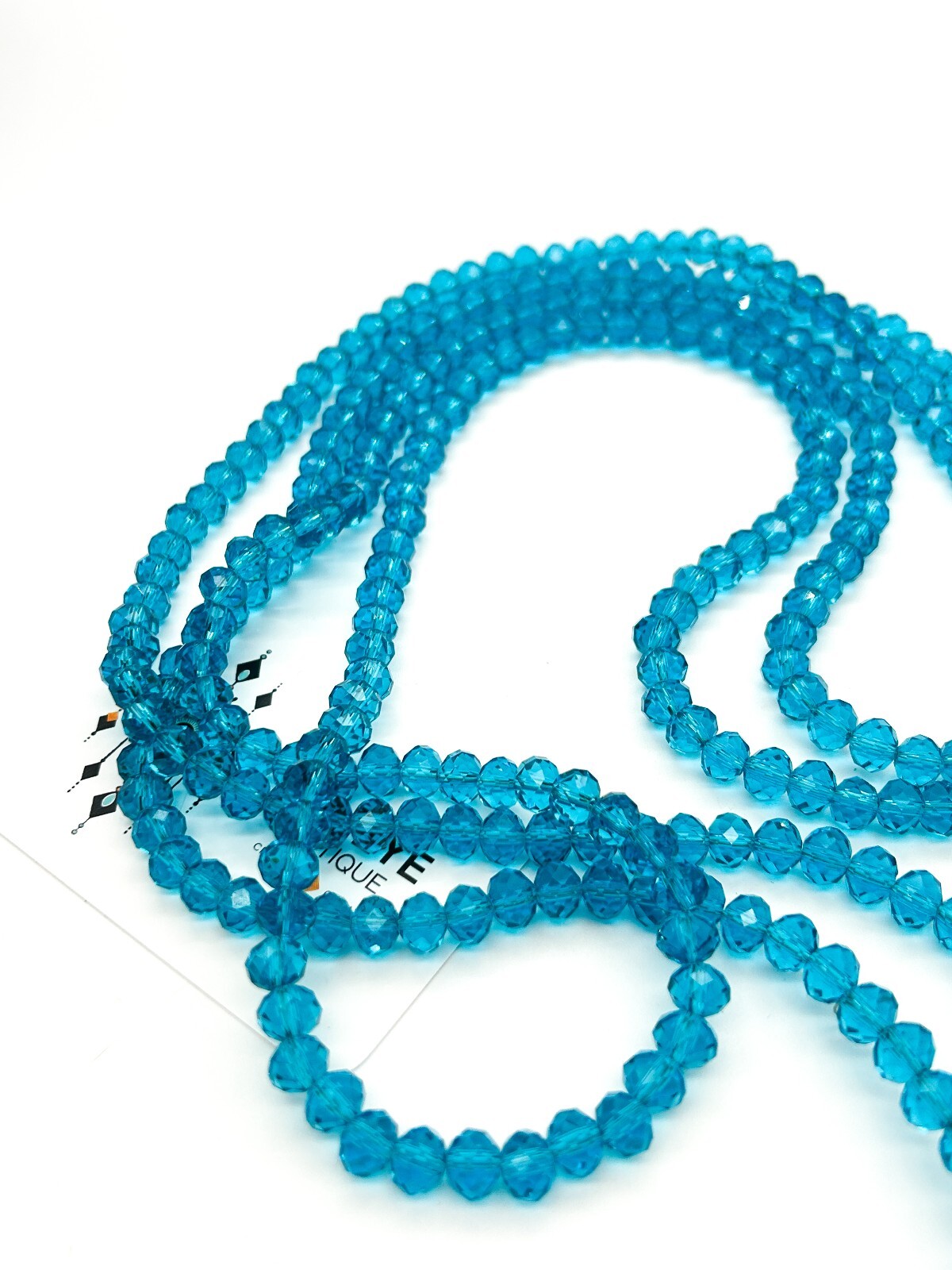 Long Aqua Blue Crystal Glass Bead Necklace Faceted Rondelle Multi Wrap 80”