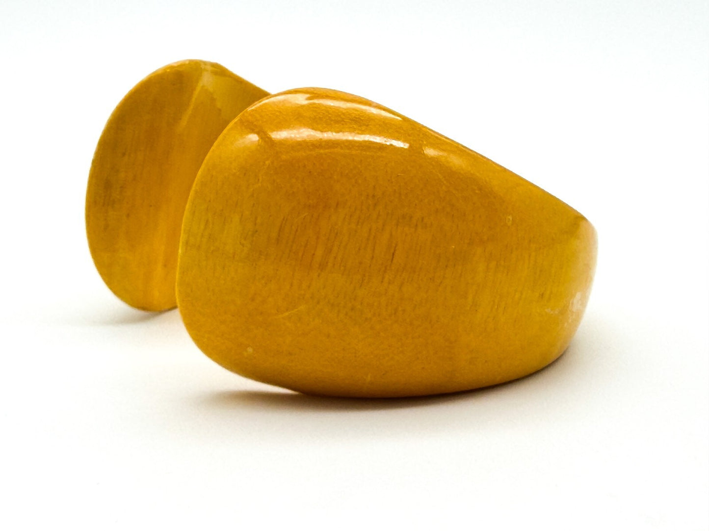 Vintage Mustard Yellow Wooden Cuff Bangle Wide Gloss Wood Statement Bracelet