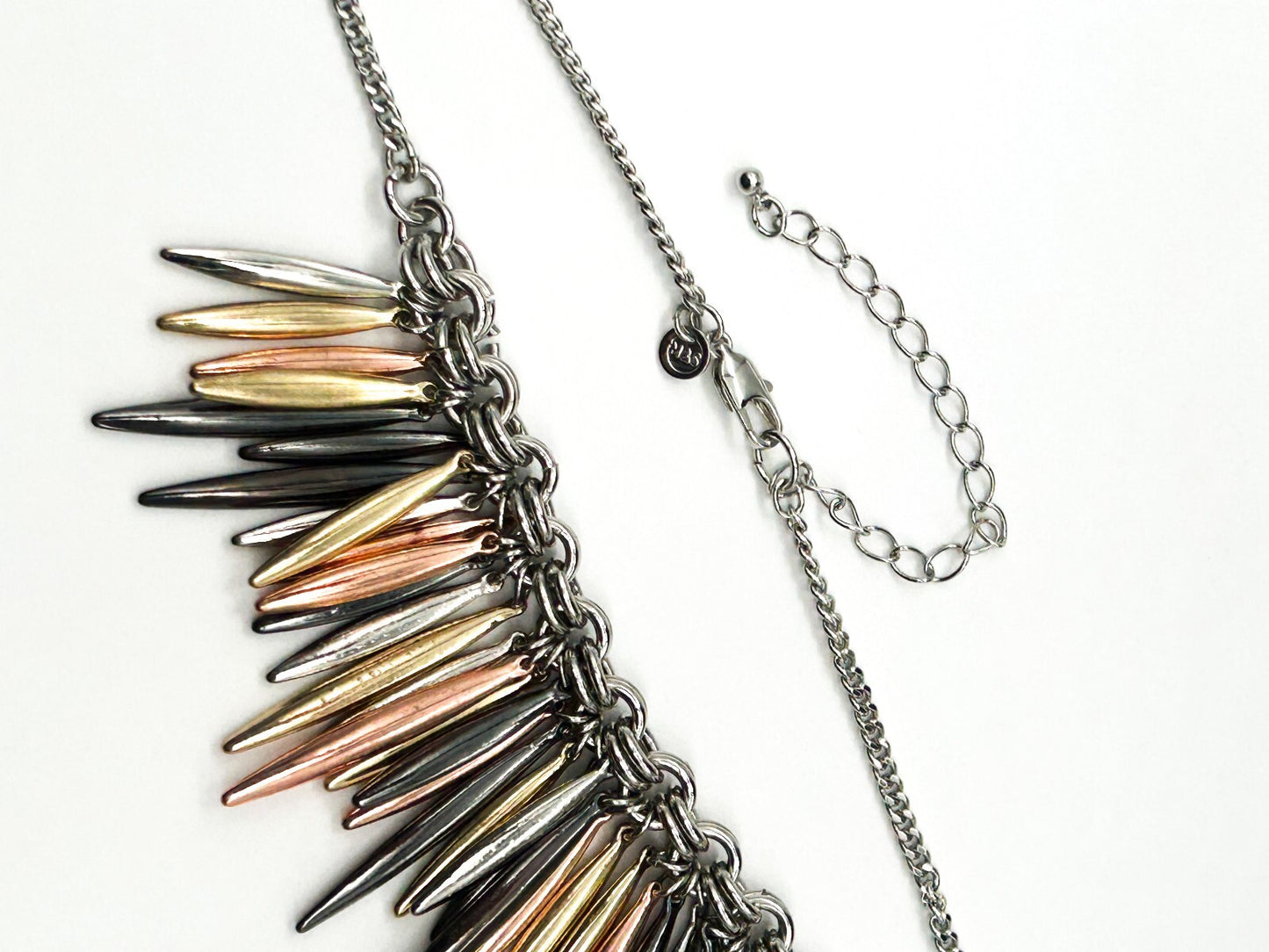 M&S Mixed Metal Spike Statement Necklace Gold Silver Rose Gold Gunmetal Bib