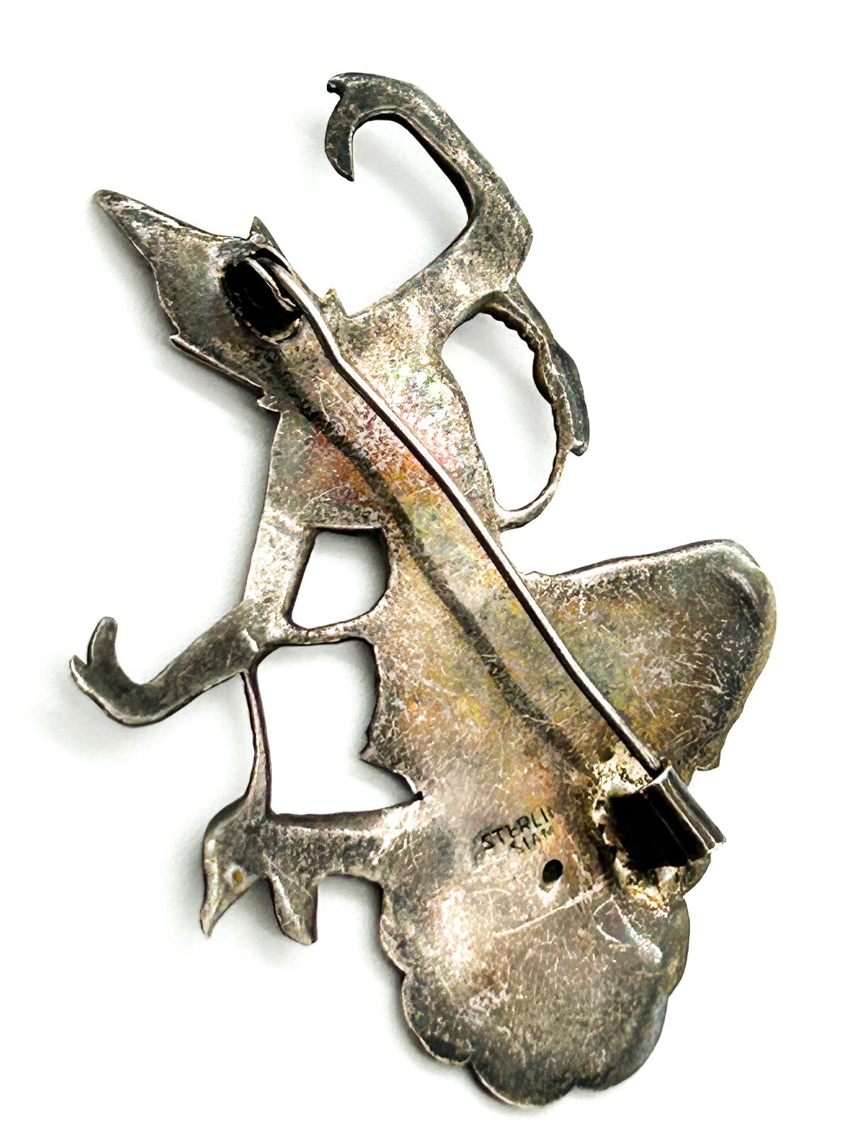Vintage Siam Sterling Silver Thai Dancing Goddess Brooch Art Deco 1930s Signed