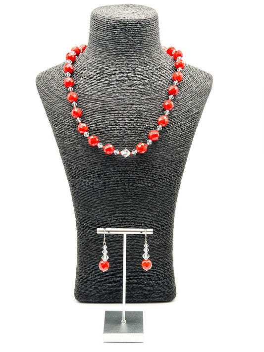 Carnelian Necklace & Earrings Set Faceted Gemstone Crystal Toggle Clasp