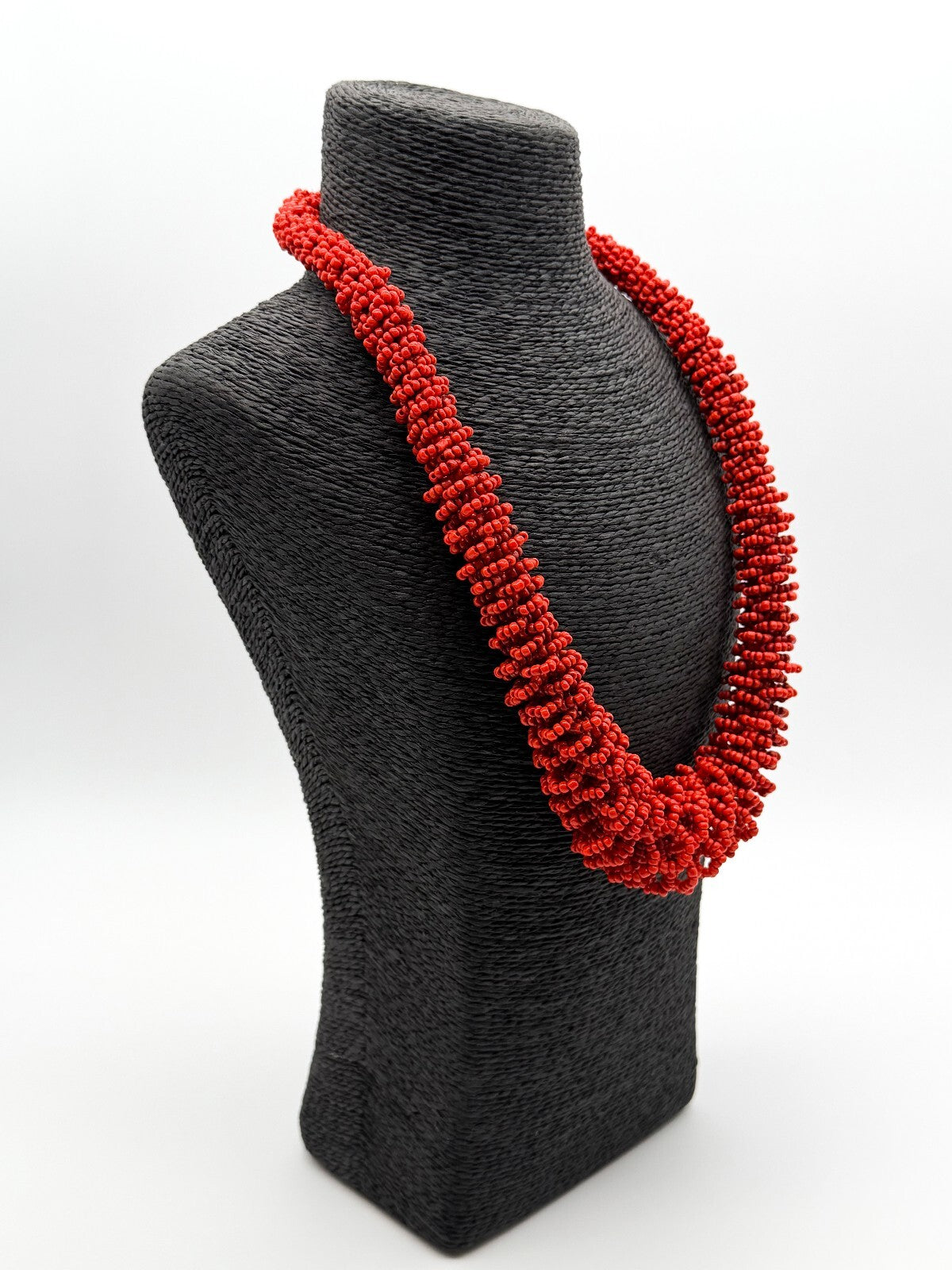 Chunky Red Seed Bead Necklace Handwoven Statement Adjustable Toggle 25”