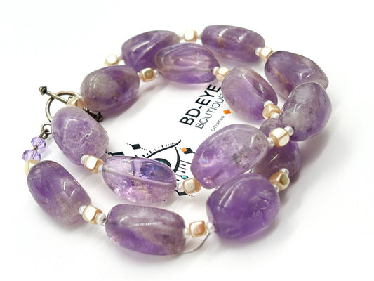 Amethyst Gemstone Nugget Necklace Artisan Purple Crystal Toggle 20”