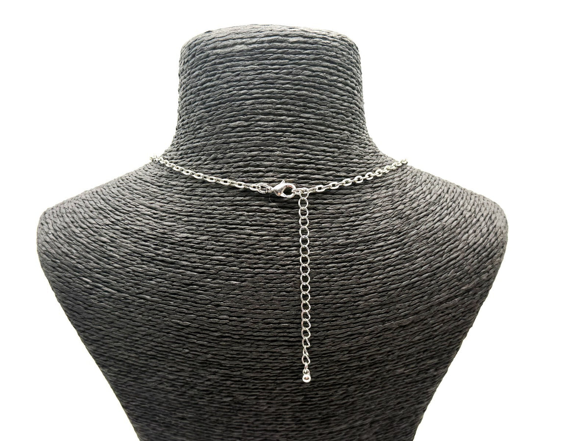 Silver Tone Triple Flower Statement Necklace Rhinestone Floral Pendant 26”