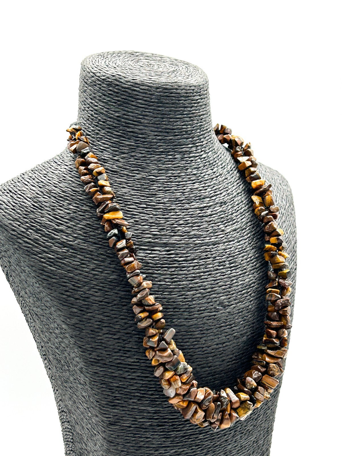 Vintage Tiger’s Eye Gemstone Chip Necklace Chunky Graduated Boho 22.5”