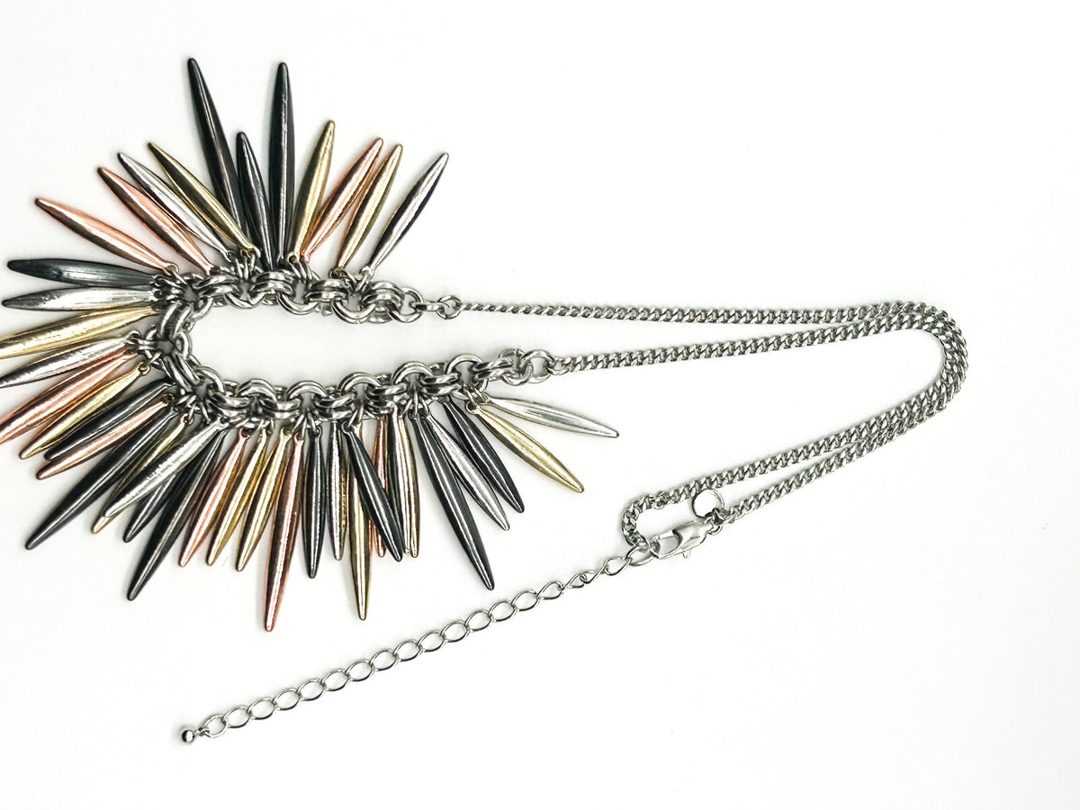M&S Mixed Metal Spike Statement Necklace Gold Silver Rose Gold Gunmetal Bib