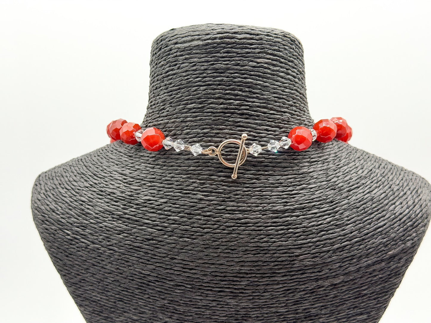 Carnelian Necklace & Earrings Set Faceted Gemstone Crystal Toggle Clasp