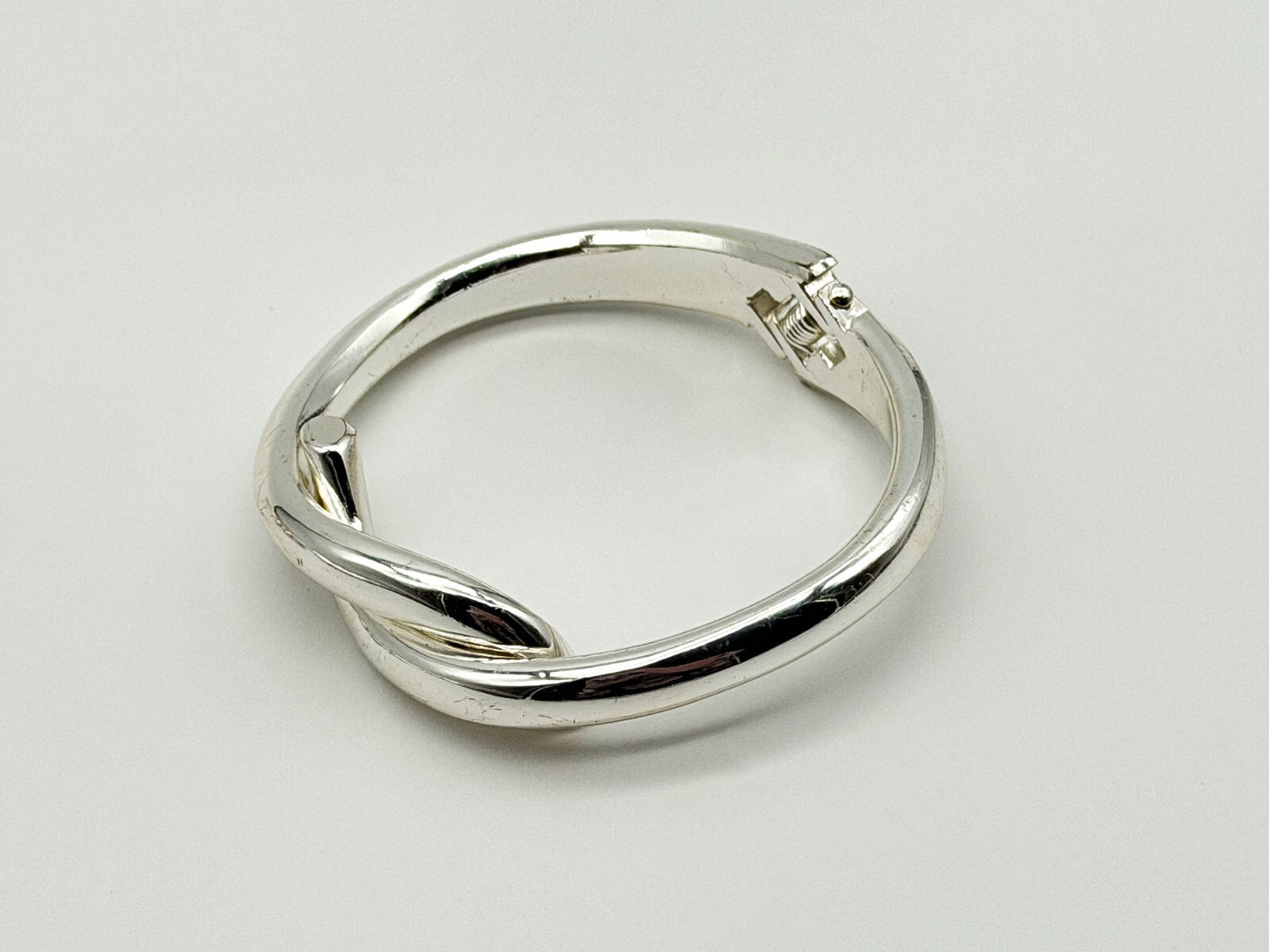 Silver Tone Hinged Bangle Bracelet Bundle Modern Torque and Knot Design x2
