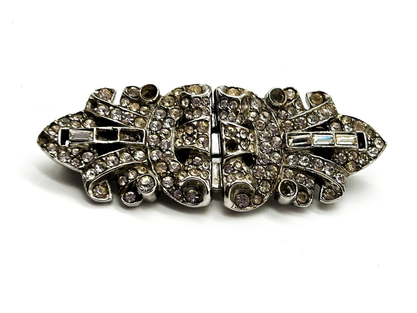 Vintage Rhinestone Duette Brooch Dress Clips Art Deco Style For Restoration
