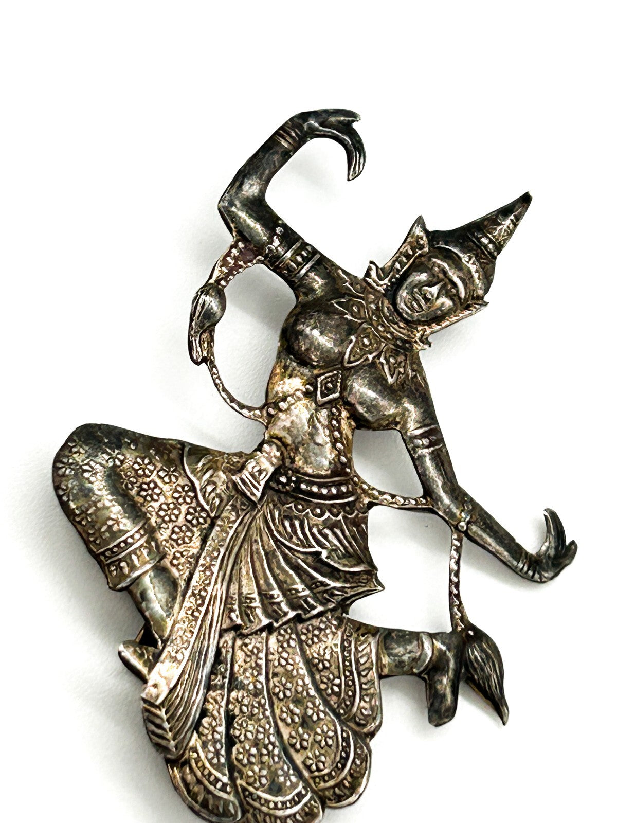 Vintage Siam Sterling Silver Thai Dancing Goddess Brooch Art Deco 1930s Signed