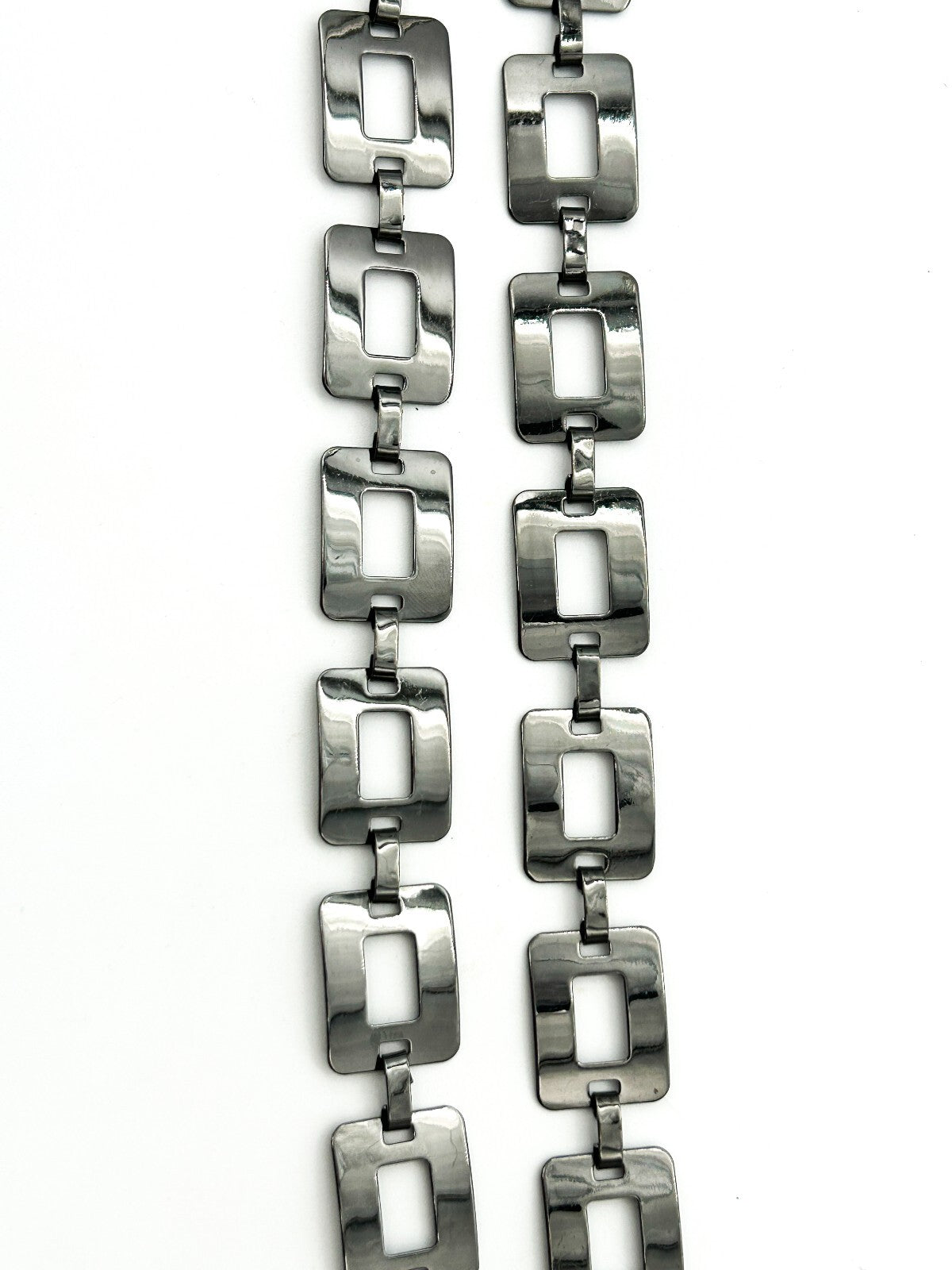 Vintage 1990s Gunmetal Rectangular Link Belt Adjustable Chain Waist Belt
