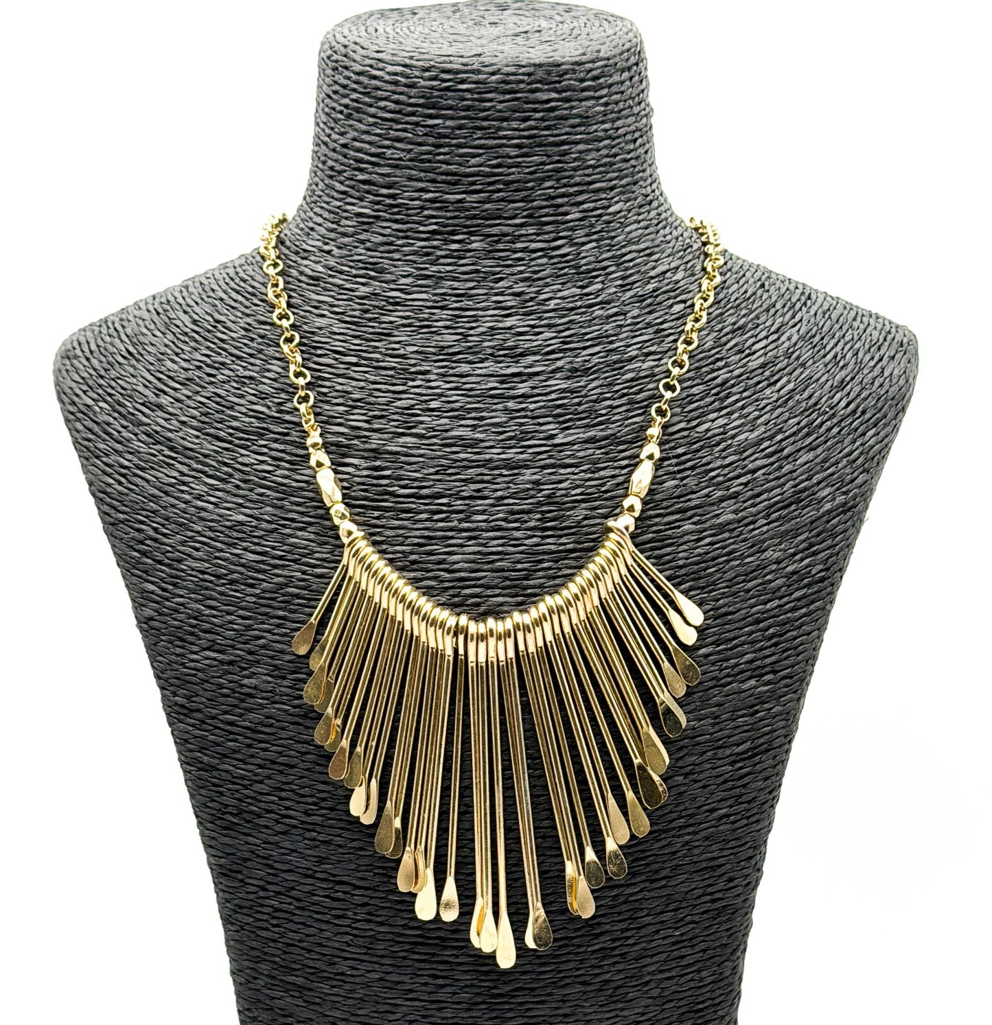 Gold Tone Fringe Statement Necklace Boho Bib Festival Rolo Chain