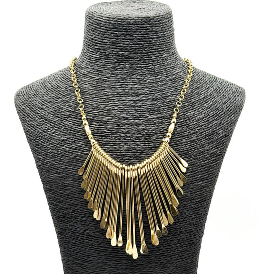 Gold Tone Fringe Statement Necklace Boho Bib Festival Rolo Chain