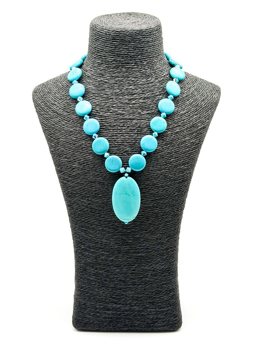 Turquoise Blue Magnesite Pendant Necklace AB Crystal Sterling Silver Box Clasp