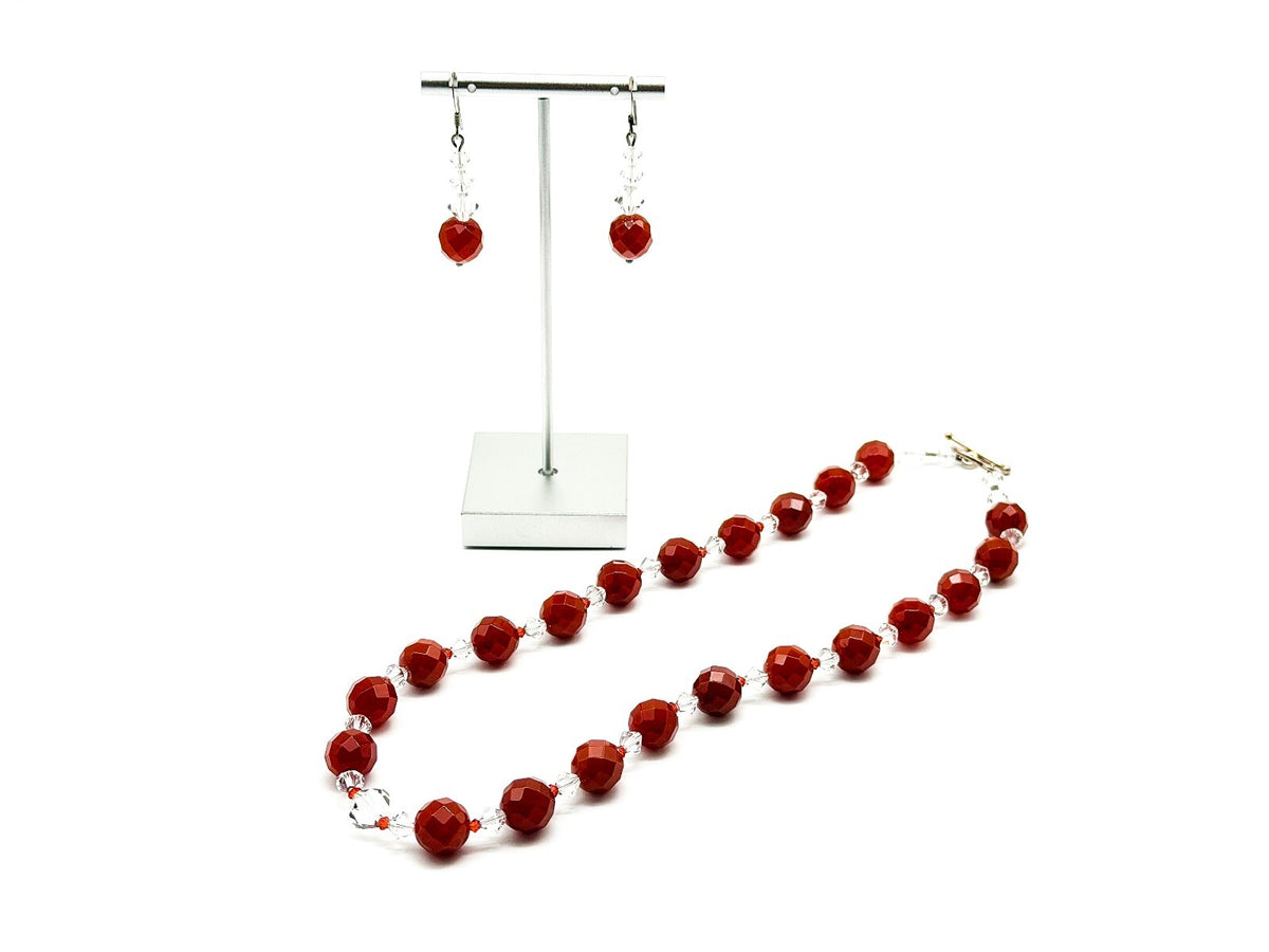 Carnelian Necklace & Earrings Set Faceted Gemstone Crystal Toggle Clasp