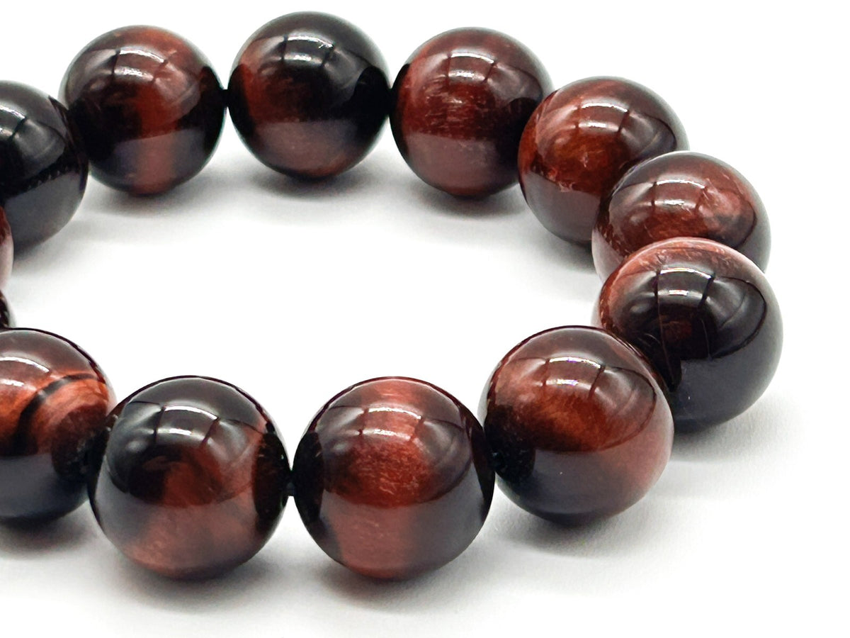 Red Tiger’s Eye Chunky Stretch Bracelet Large Round Gemstone Beads Chatoyant