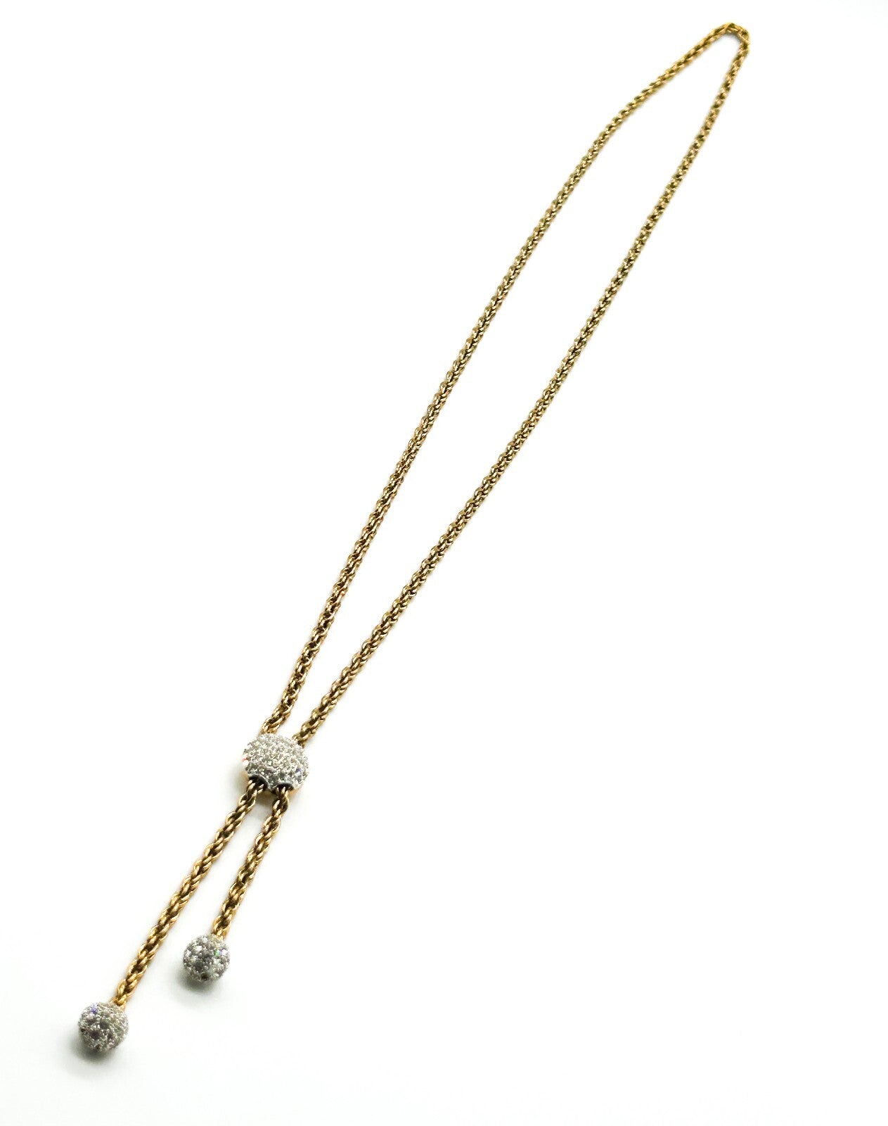 Vintage Gold Tone Rhinestone Bolo Necklace Twisted Rope Chain Adjustable Tassel