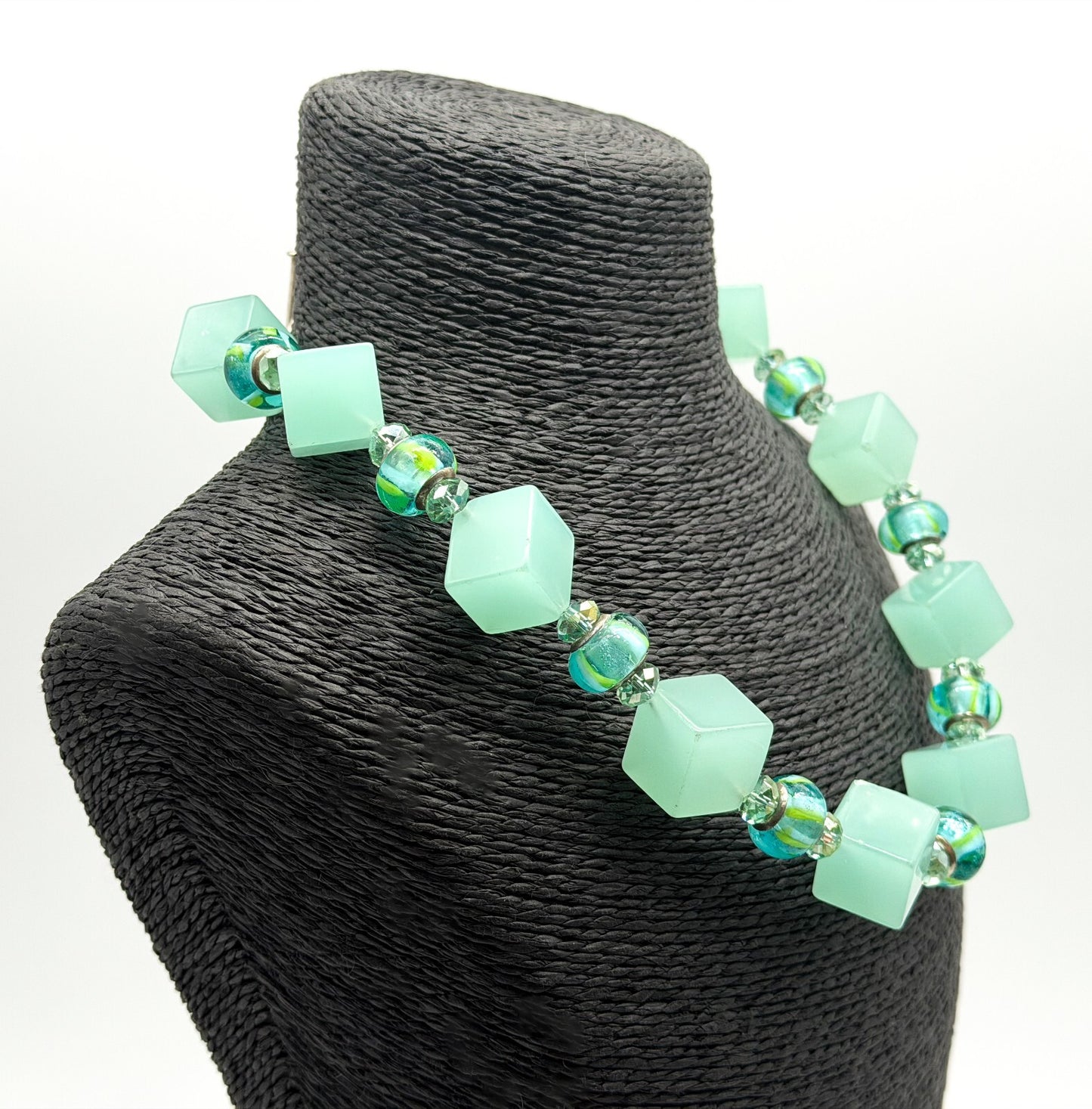 Chunky Mint Green Glass Statement Necklace Lampwork Glass Toggle Clasp
