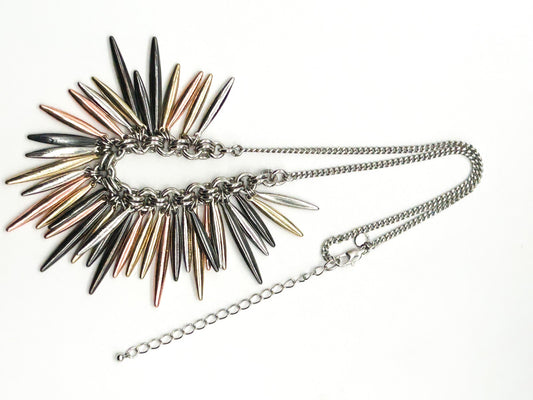 M&S Mixed Metal Spike Statement Necklace Gold Silver Rose Gold Gunmetal Bib
