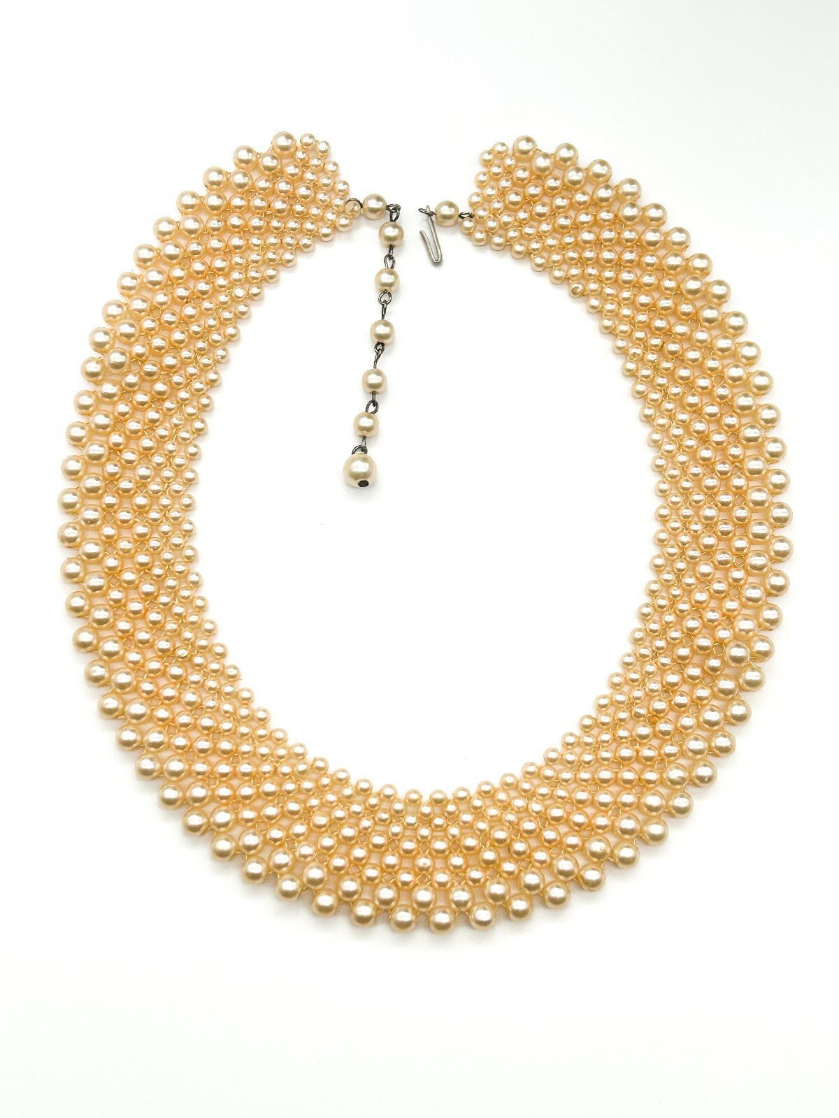 Vintage Hong Kong Faux Pearl Collar Necklace Cream Graduated Bib Statement
