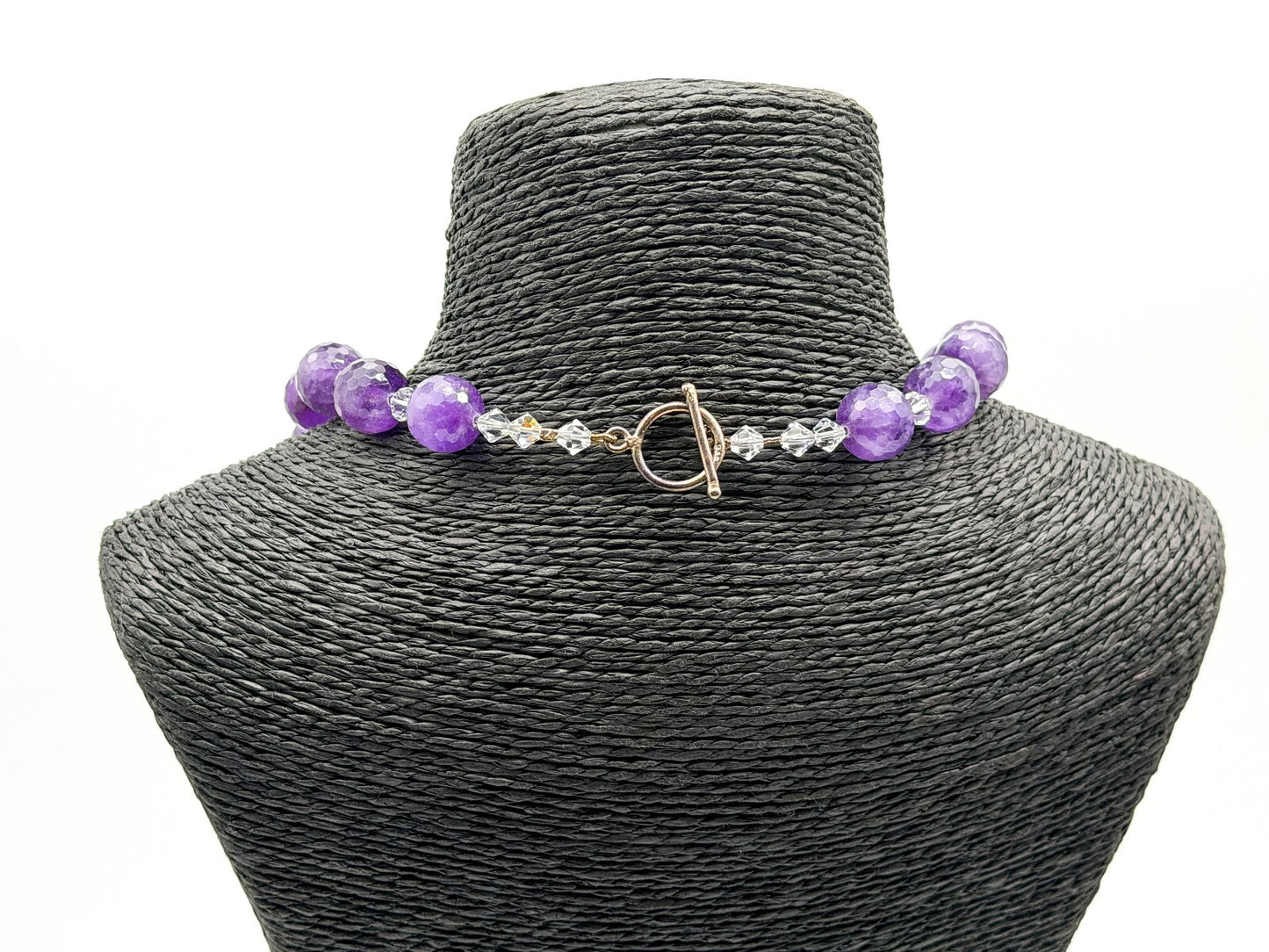 Amethyst Necklace Synthetic Spinel Faceted Crystal Glass 925 Silver Clasp