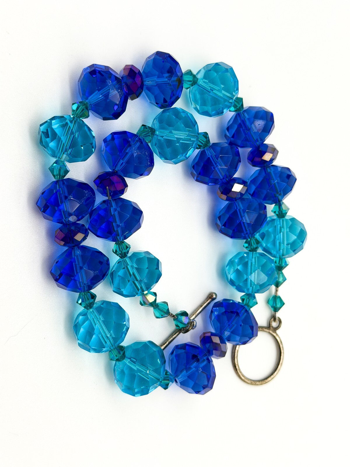 Chunky Cobalt Blue Turquoise Faceted Glass Statement Necklace Toggle 17.5”