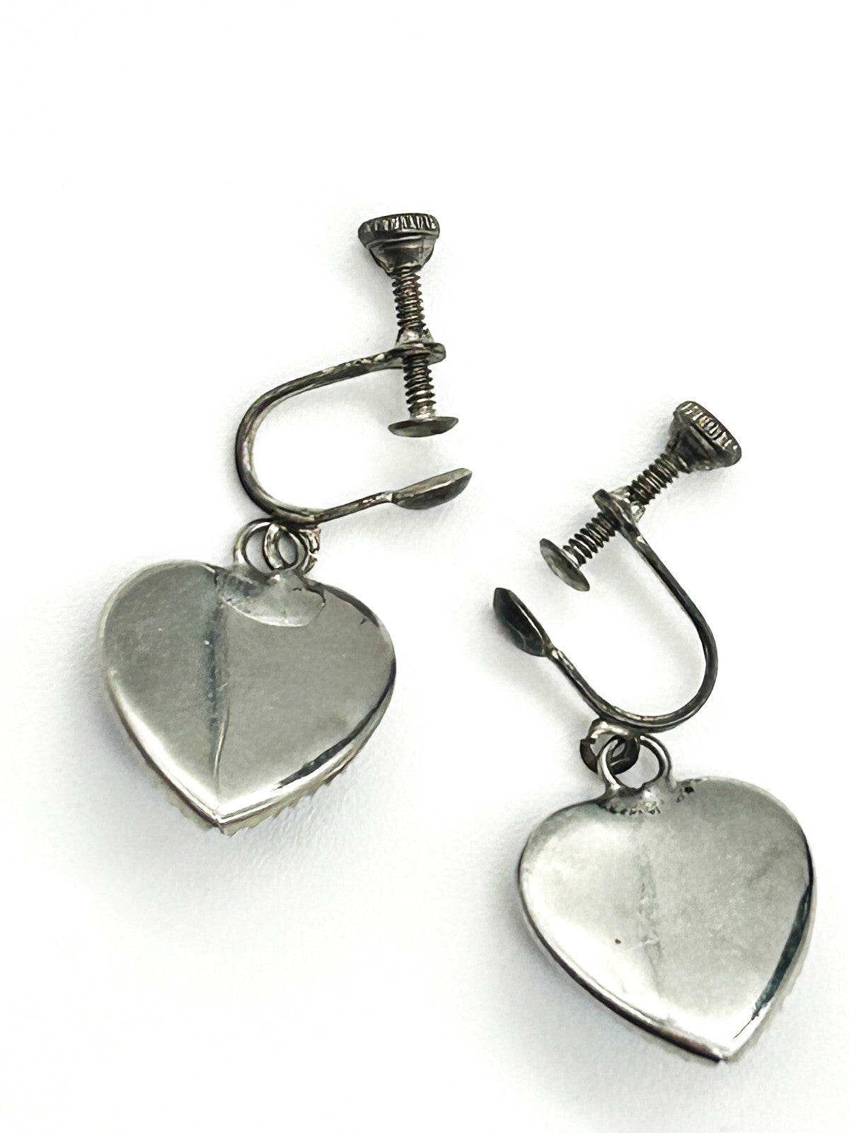 Vintage Sterling Silver Morpho Butterfly Wing Heart Screw Back Earrings Tropical