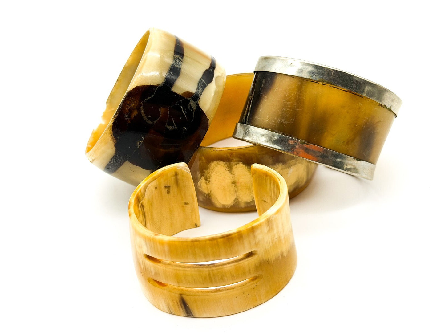 Vintage Organic Material Cuff Bracelet Bundle x4 Natural Cream Brown Bangles