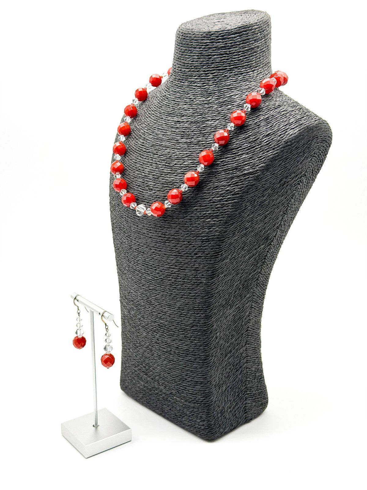 Carnelian Necklace & Earrings Set Faceted Gemstone Crystal Toggle Clasp