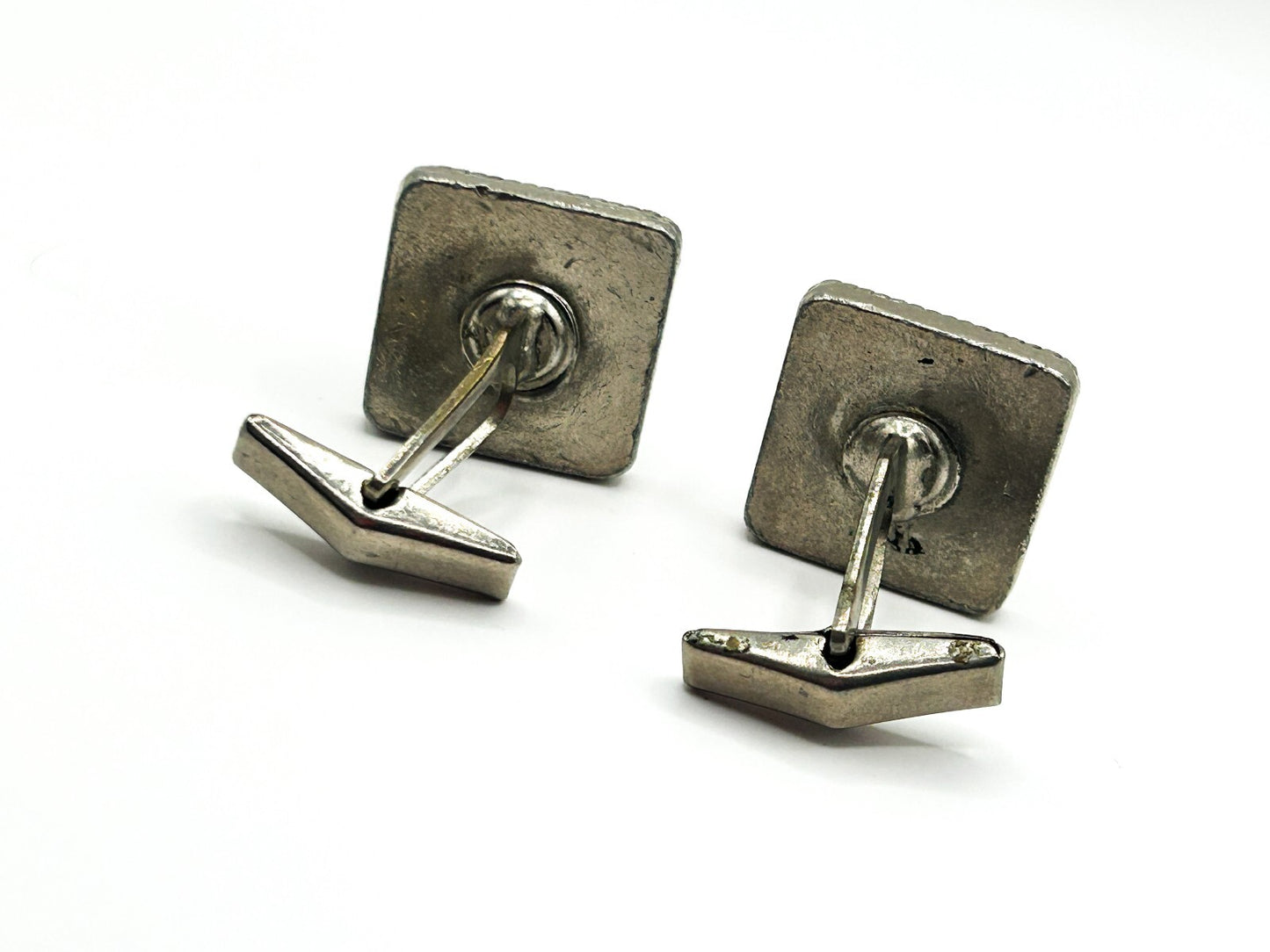 Vintage Egyptian Revival Palm Tree Enamel Cufflinks Silver Plated Figural Scene